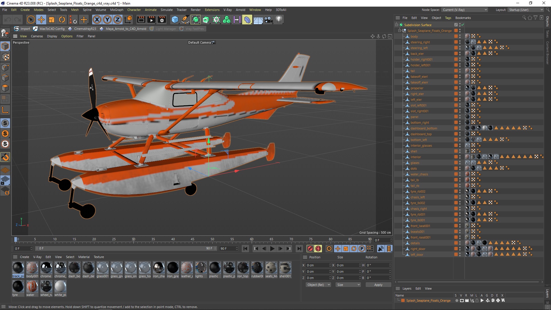 Splash Seaplane Floats Orange 3D model