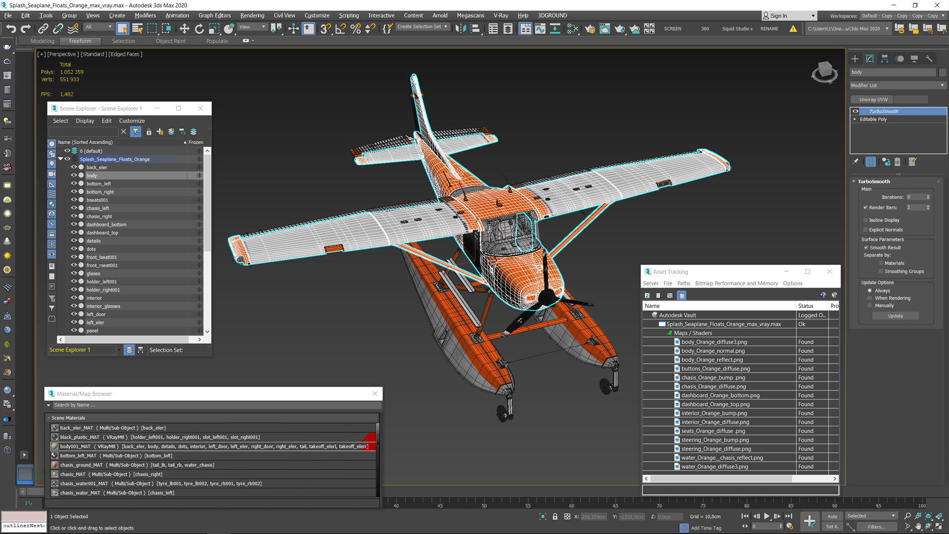 Splash Seaplane Floats Orange 3D model