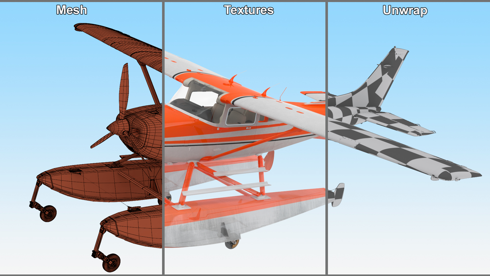 Splash Seaplane Floats Orange 3D model