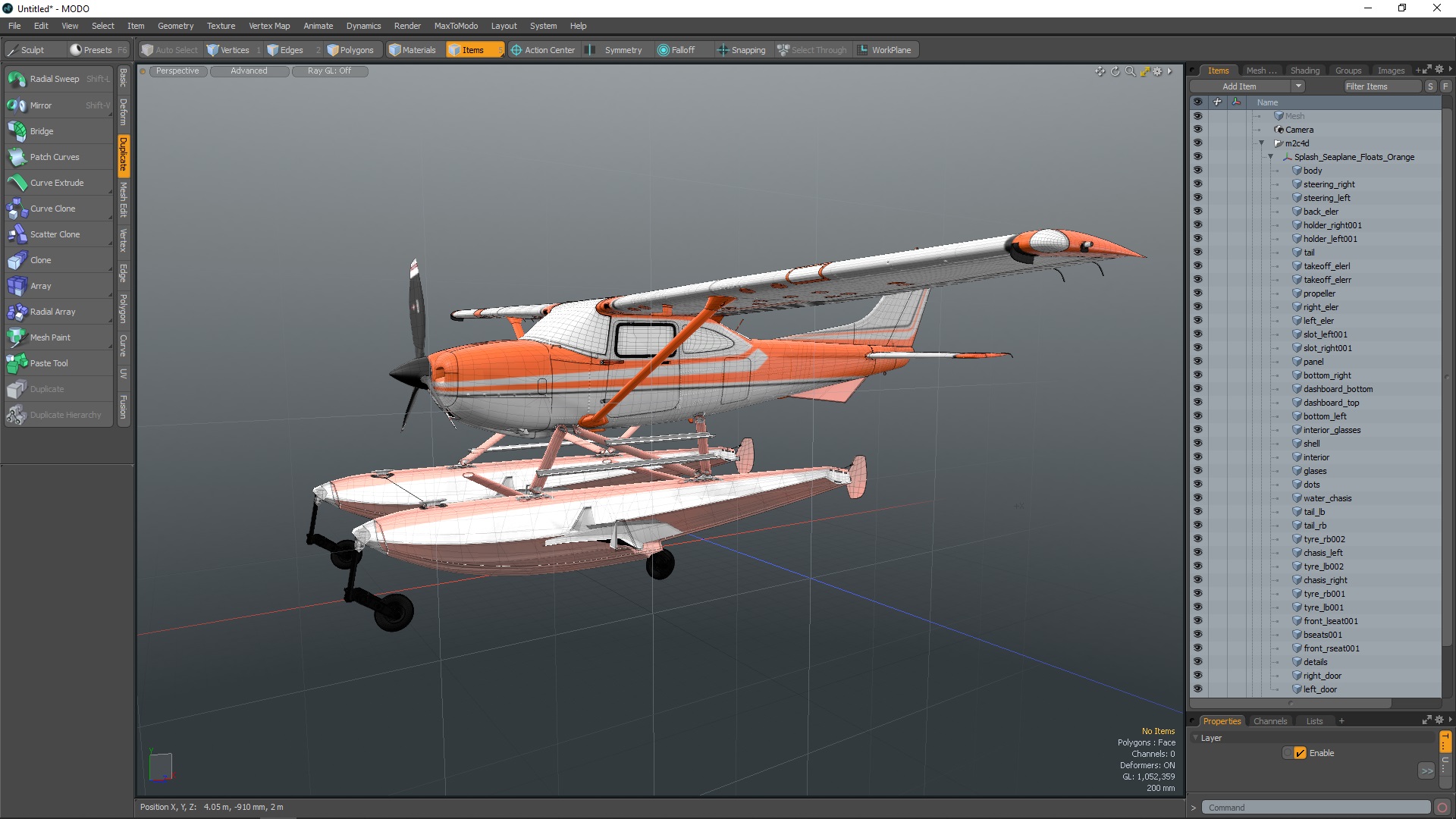 Splash Seaplane Floats Orange 3D model