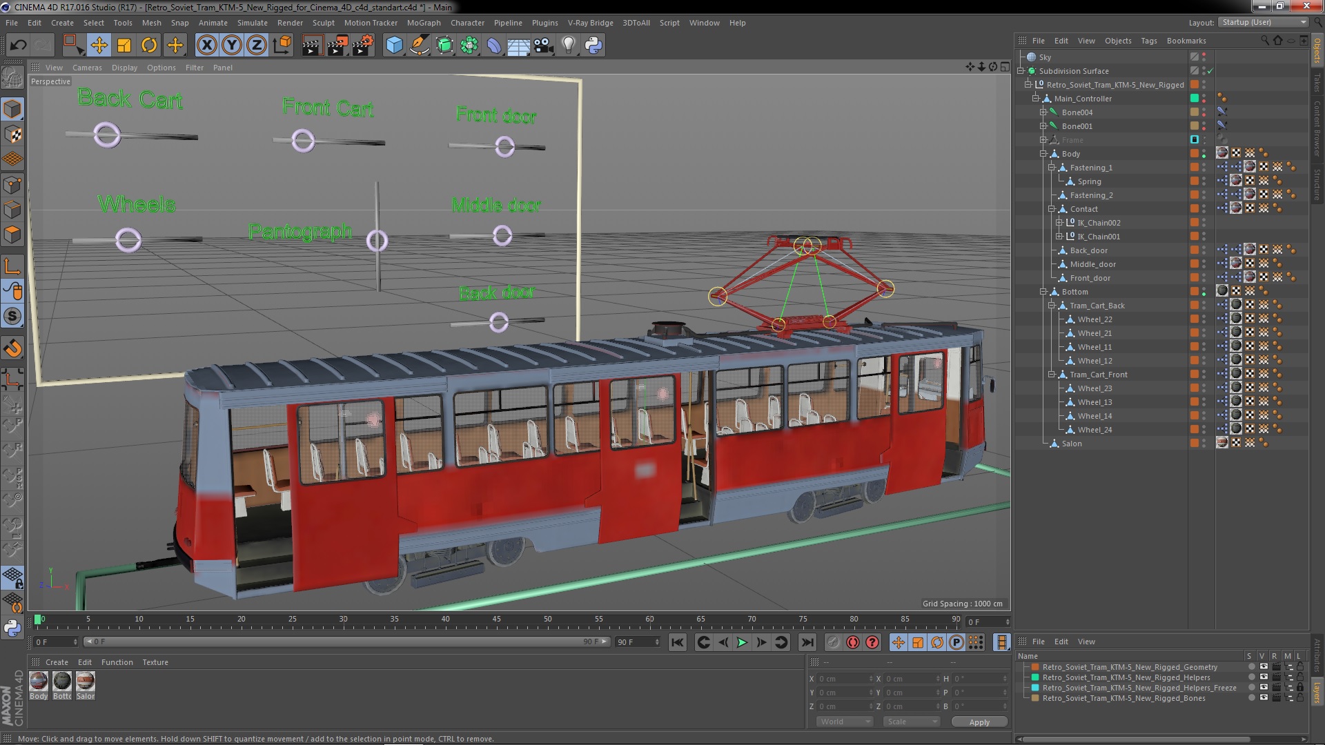 3D Retro Soviet Tram KTM-5 New Rigged for Cinema 4D model