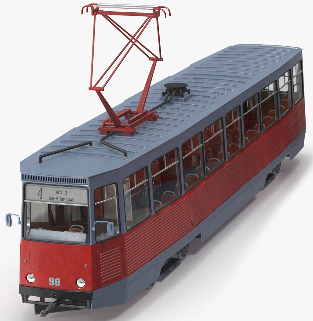 3D Retro Soviet Tram KTM-5 New Rigged for Cinema 4D model