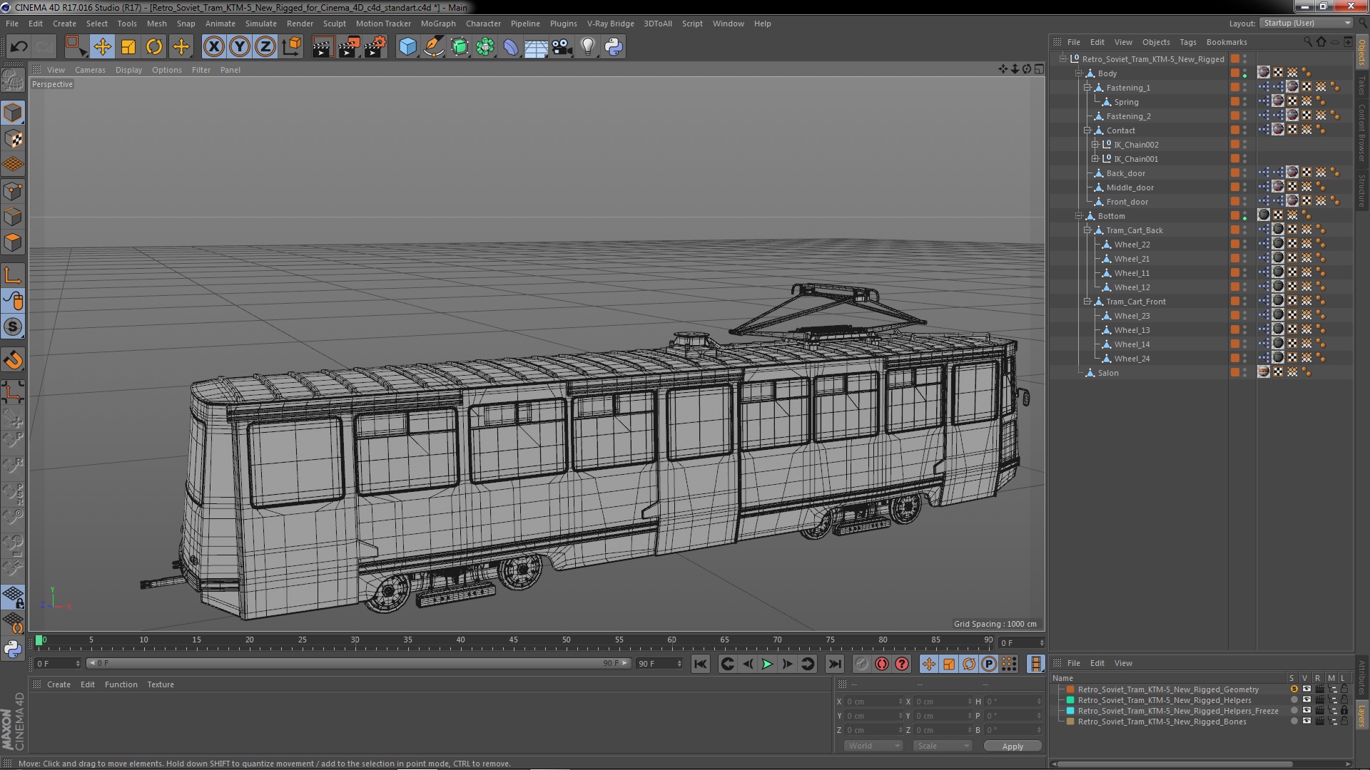 3D Retro Soviet Tram KTM-5 New Rigged for Cinema 4D model