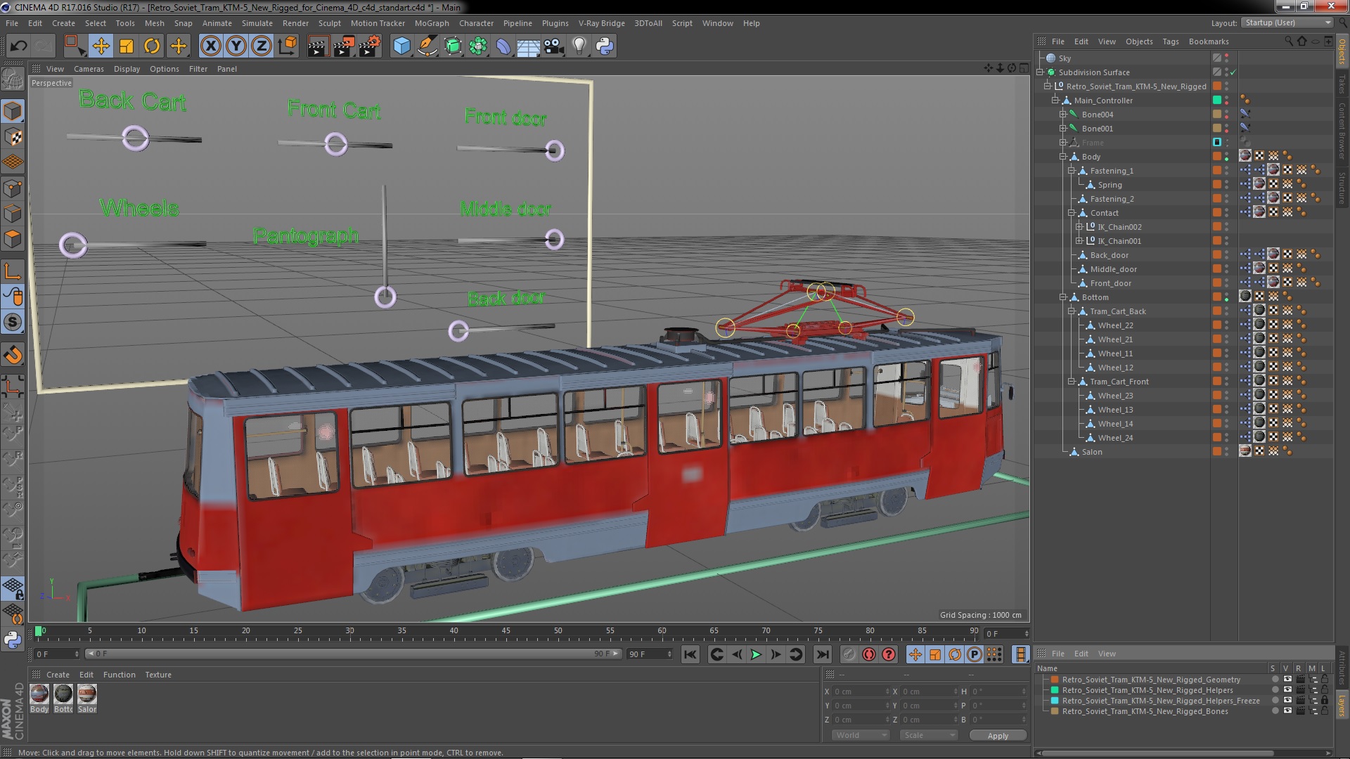 3D Retro Soviet Tram KTM-5 New Rigged for Cinema 4D model