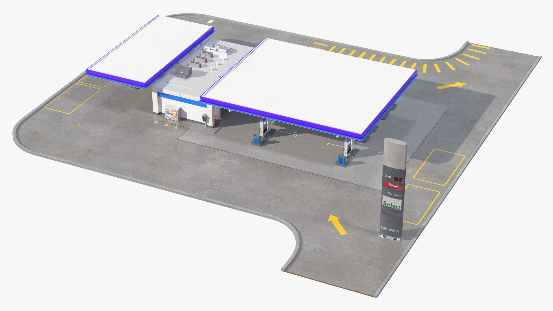 Large Gas Station Blue 3D