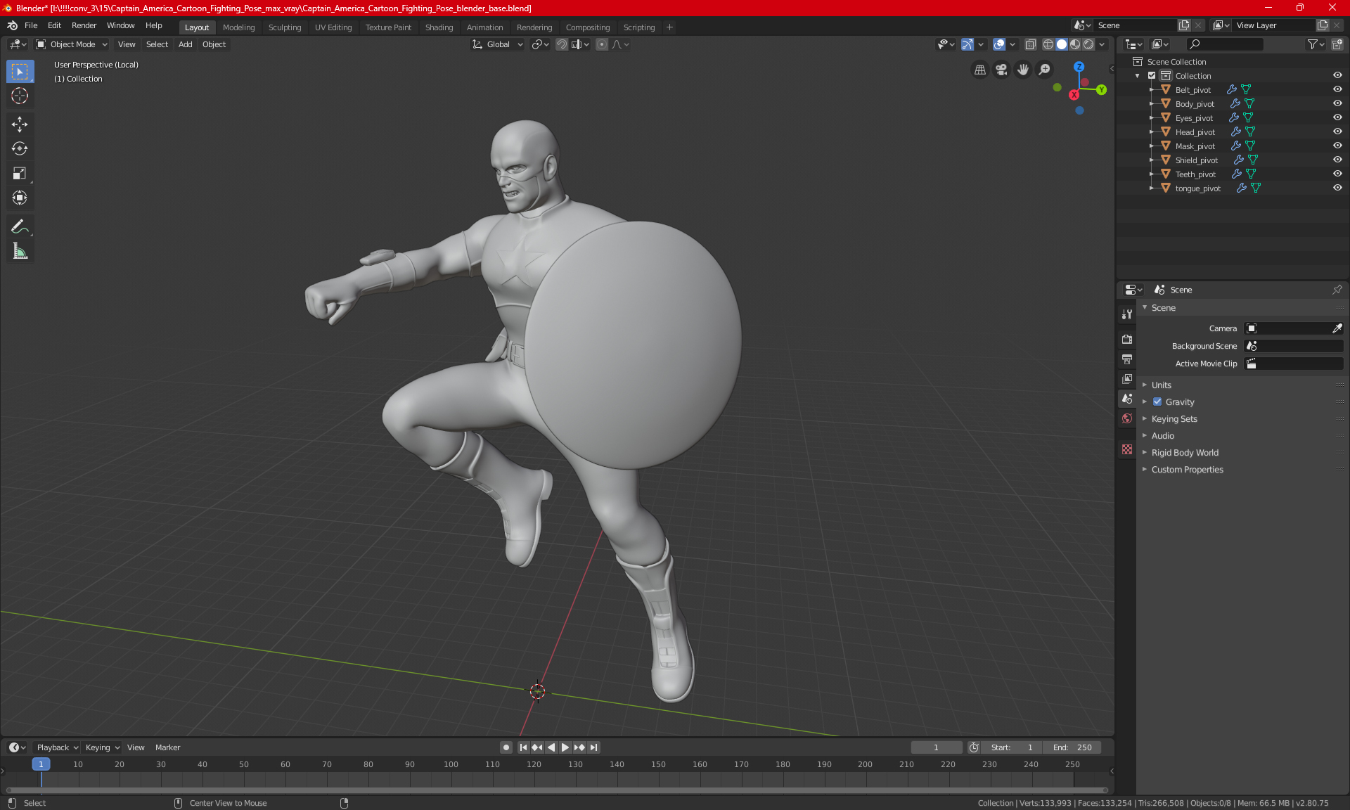 Captain America Cartoon Fighting Pose 3D