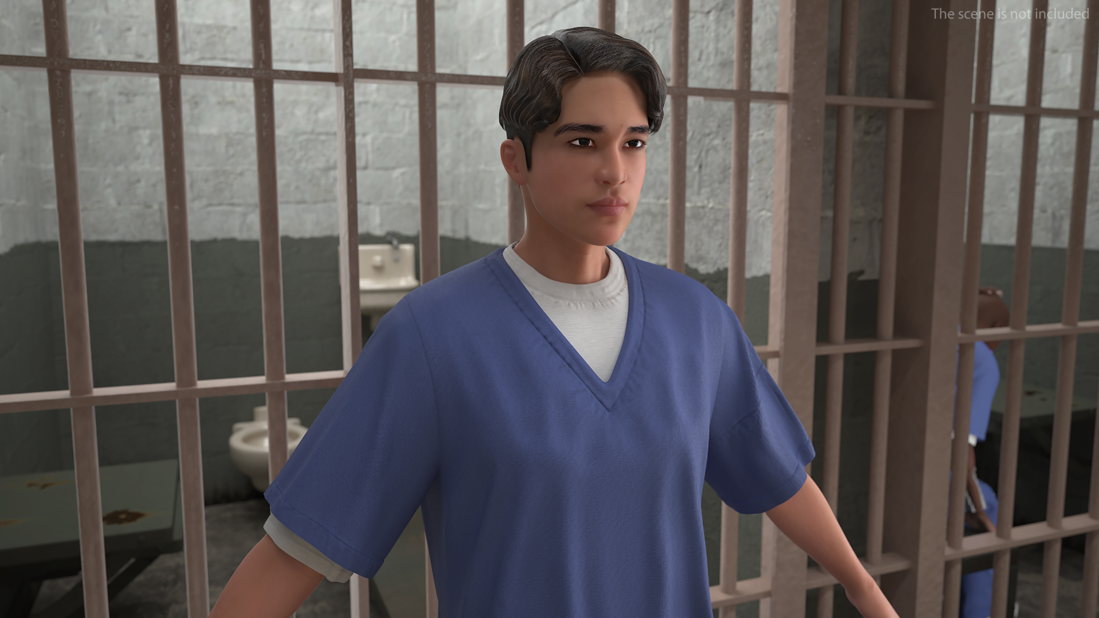 Asian Prisoner Blue Uniform Rigged 3D model