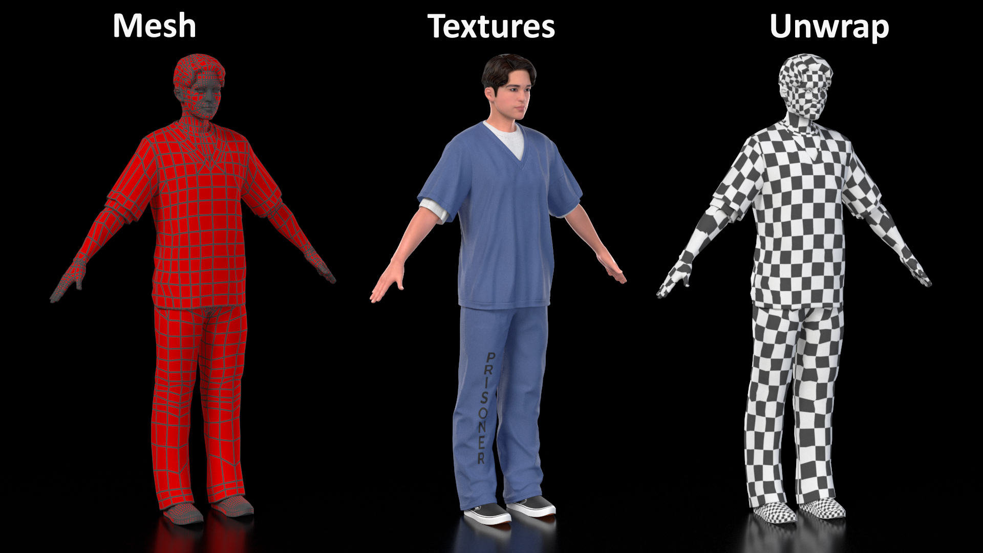 Asian Prisoner Blue Uniform Rigged 3D model