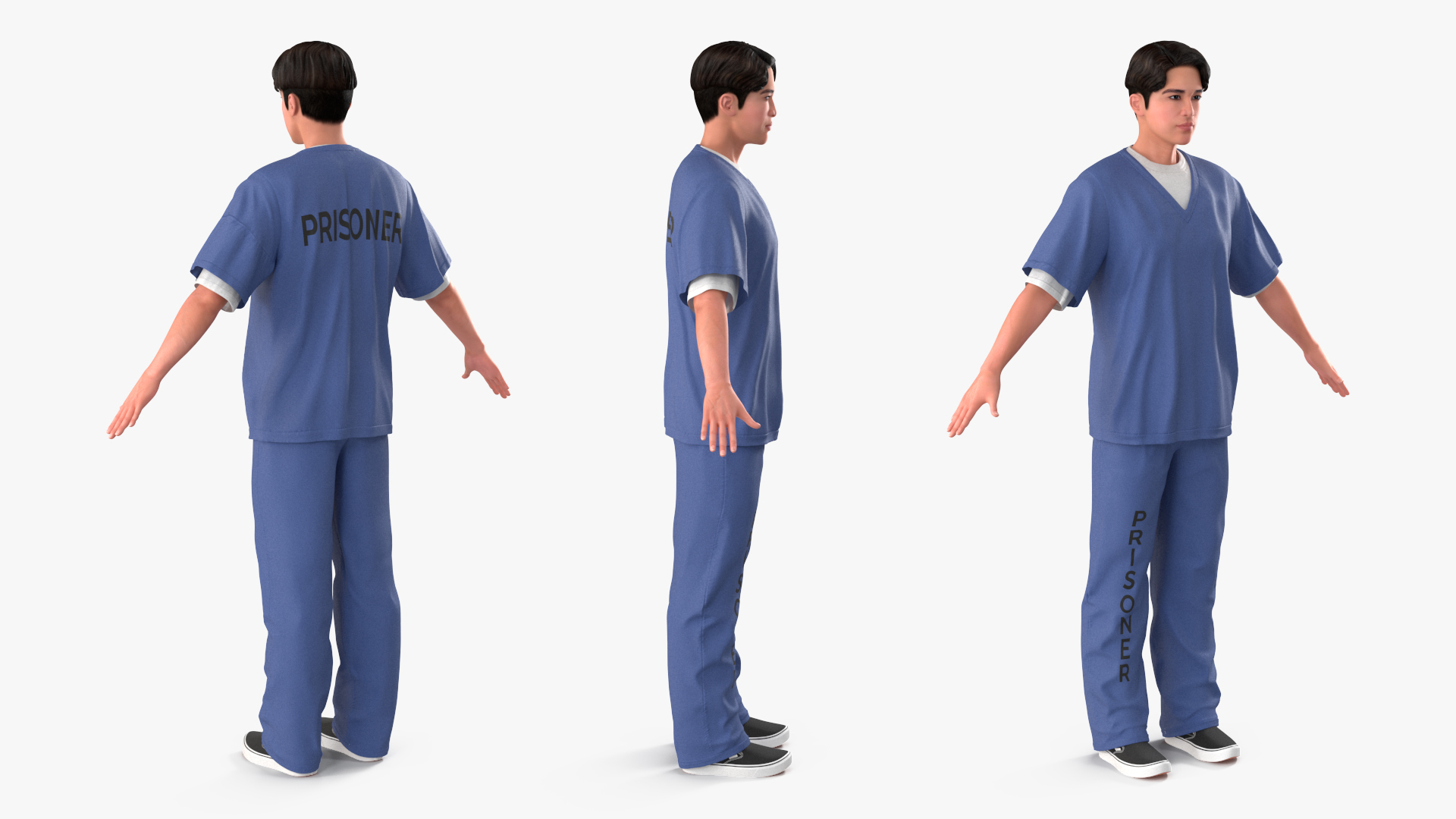 Asian Prisoner Blue Uniform Rigged 3D model