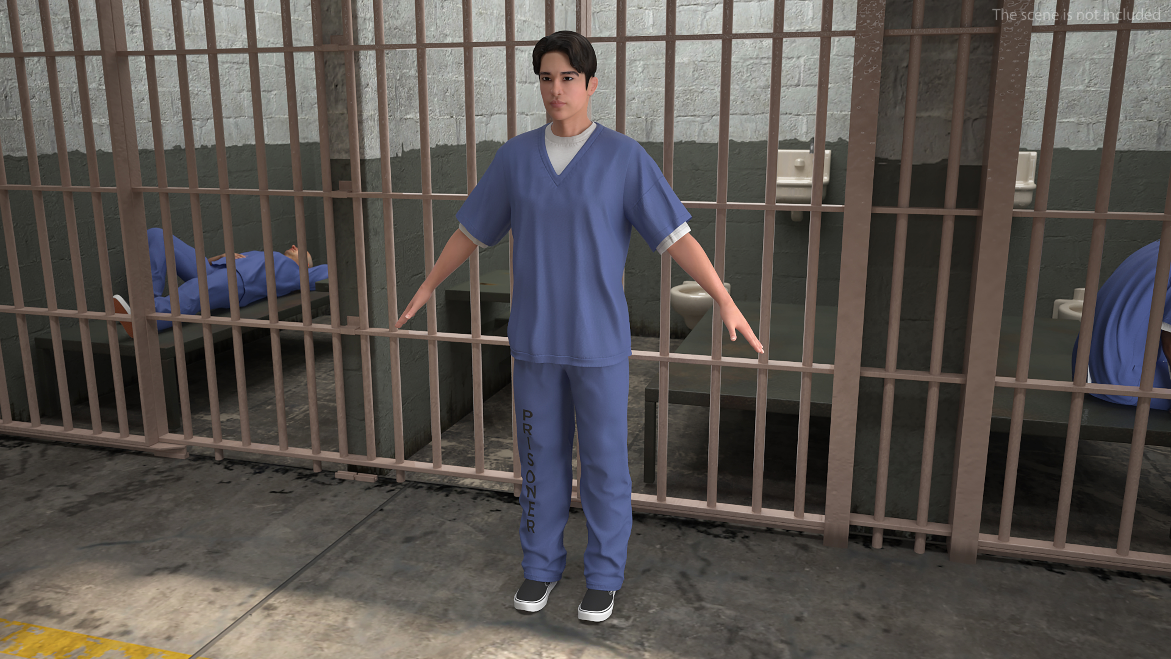 Asian Prisoner Blue Uniform Rigged 3D model