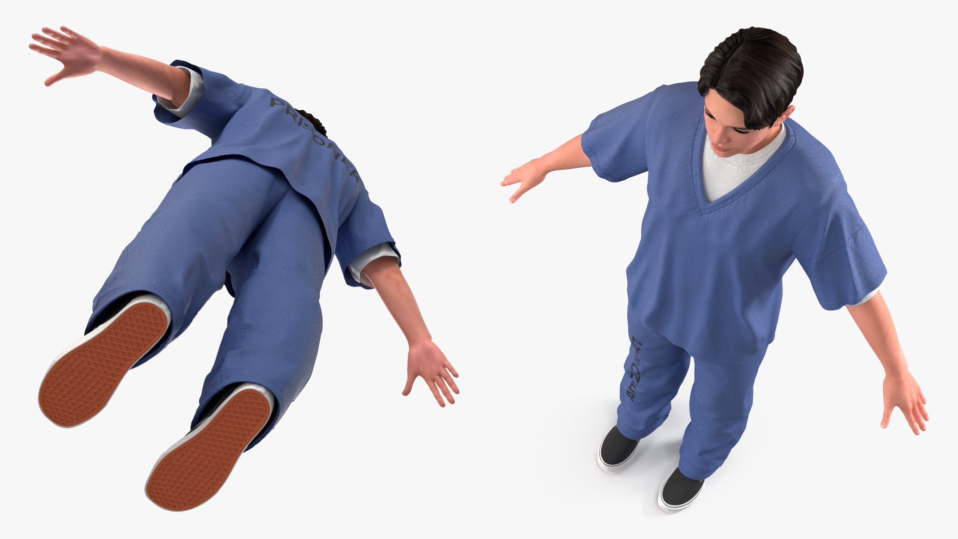 Asian Prisoner Blue Uniform Rigged 3D model