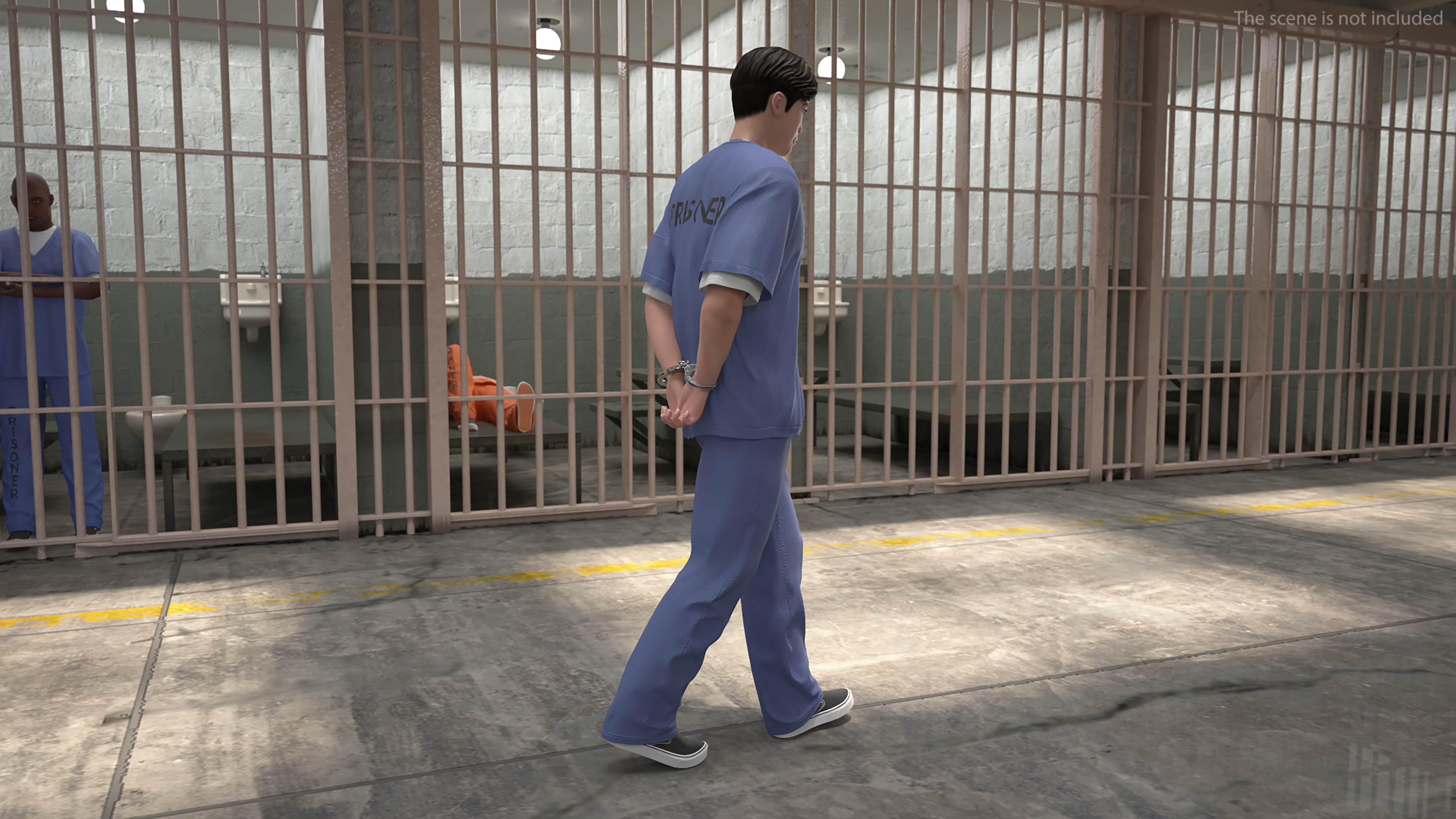 Asian Prisoner Blue Uniform Rigged 3D model