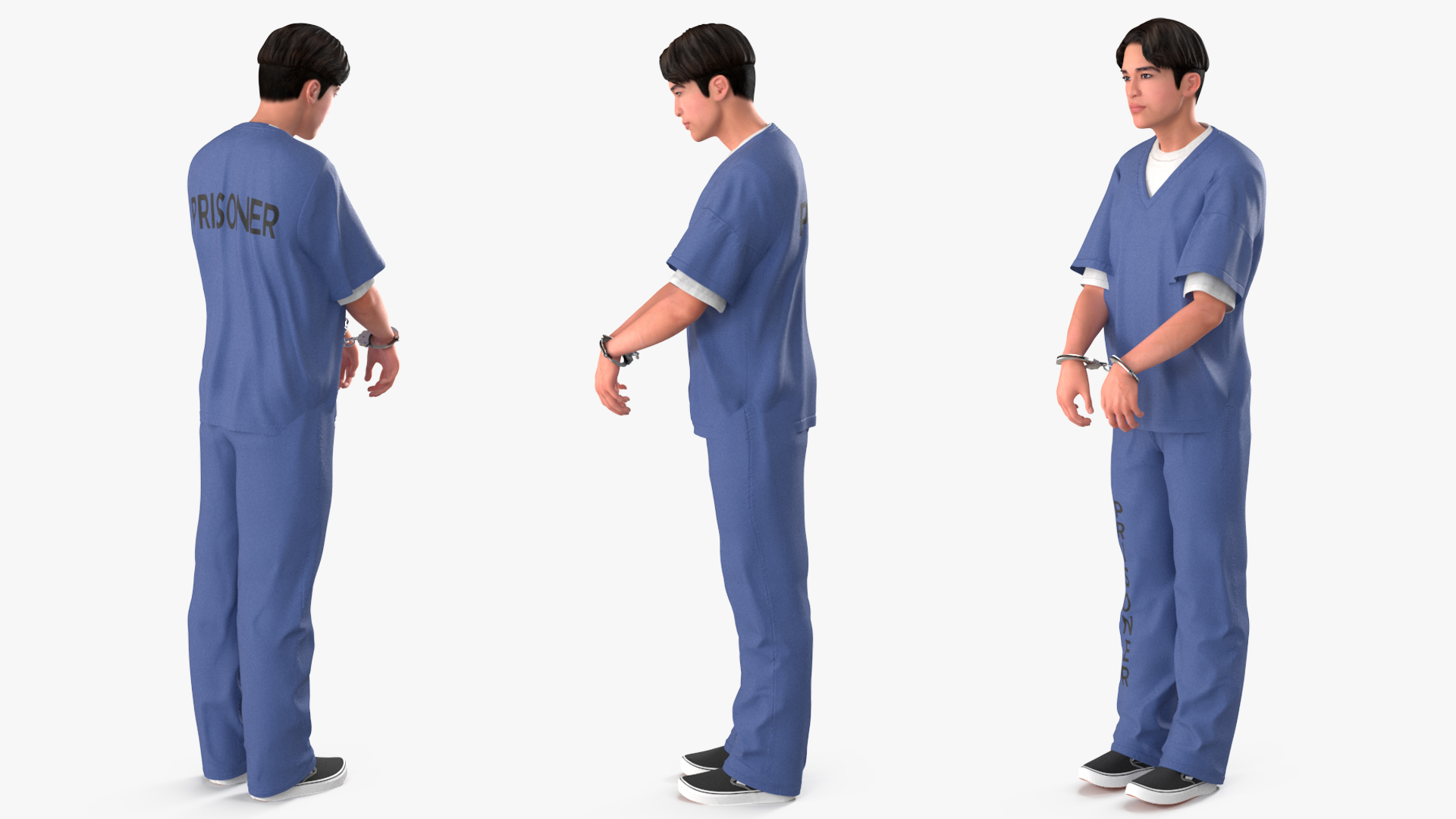 Asian Prisoner Blue Uniform Rigged 3D model