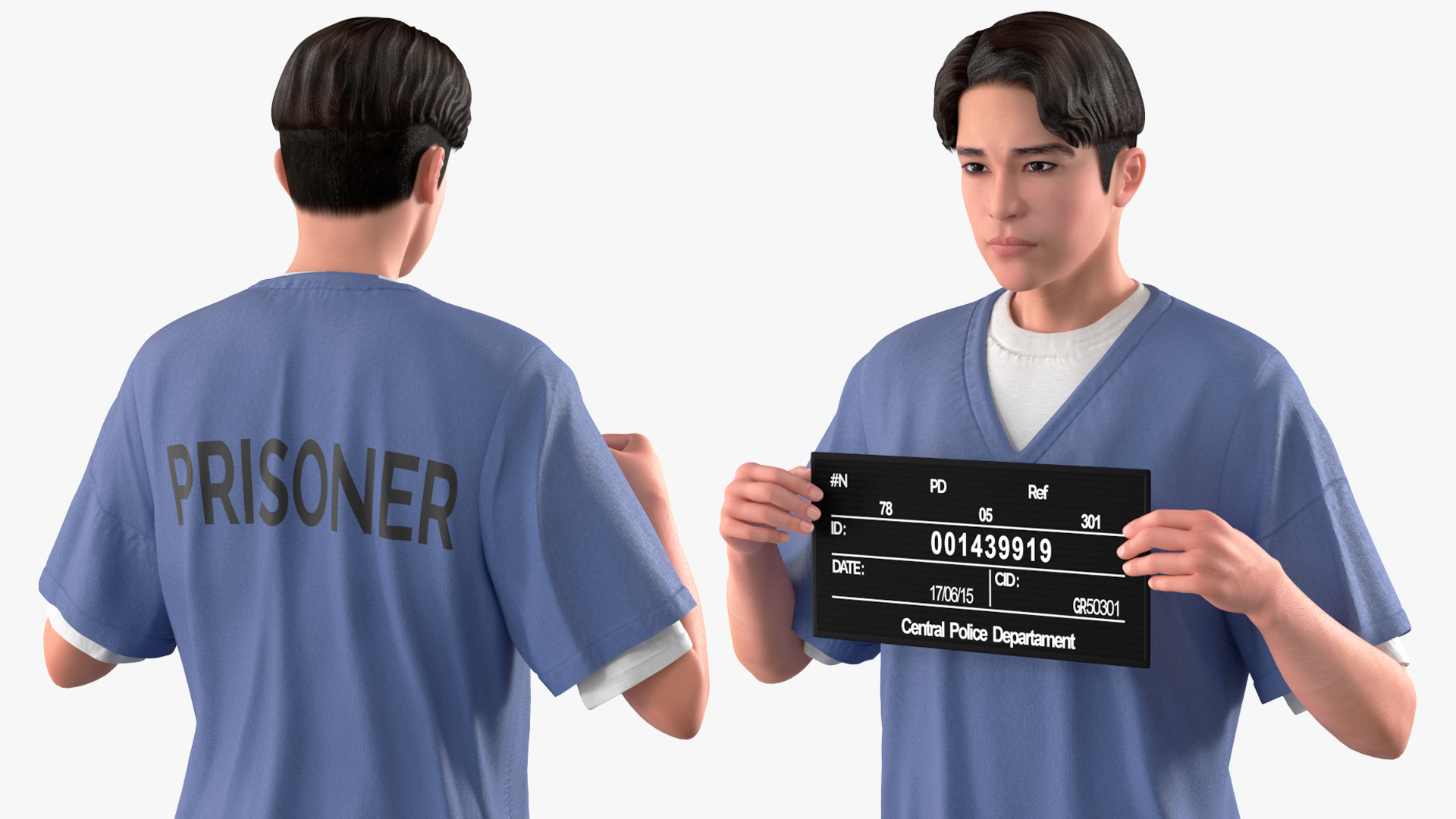 Asian Prisoner Blue Uniform Rigged 3D model