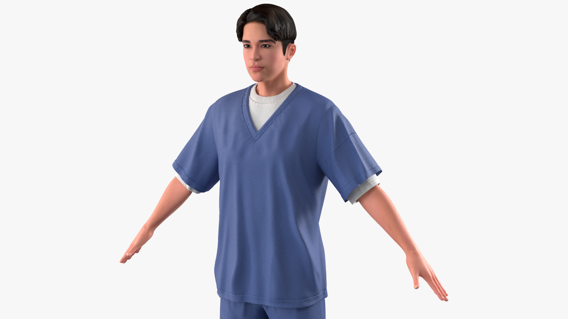 Asian Prisoner Blue Uniform Rigged 3D model