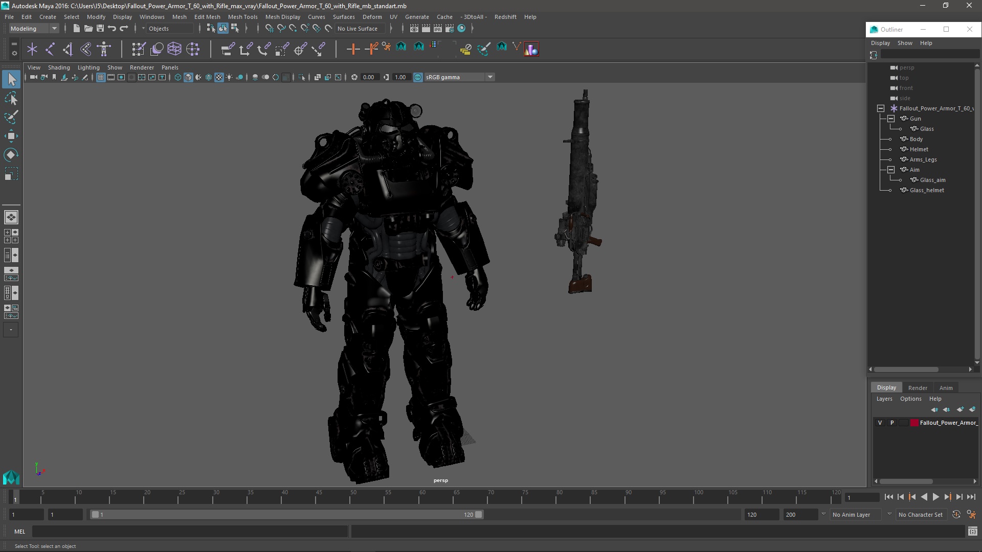 3D model Fallout Power Armor T 60 with Rifle