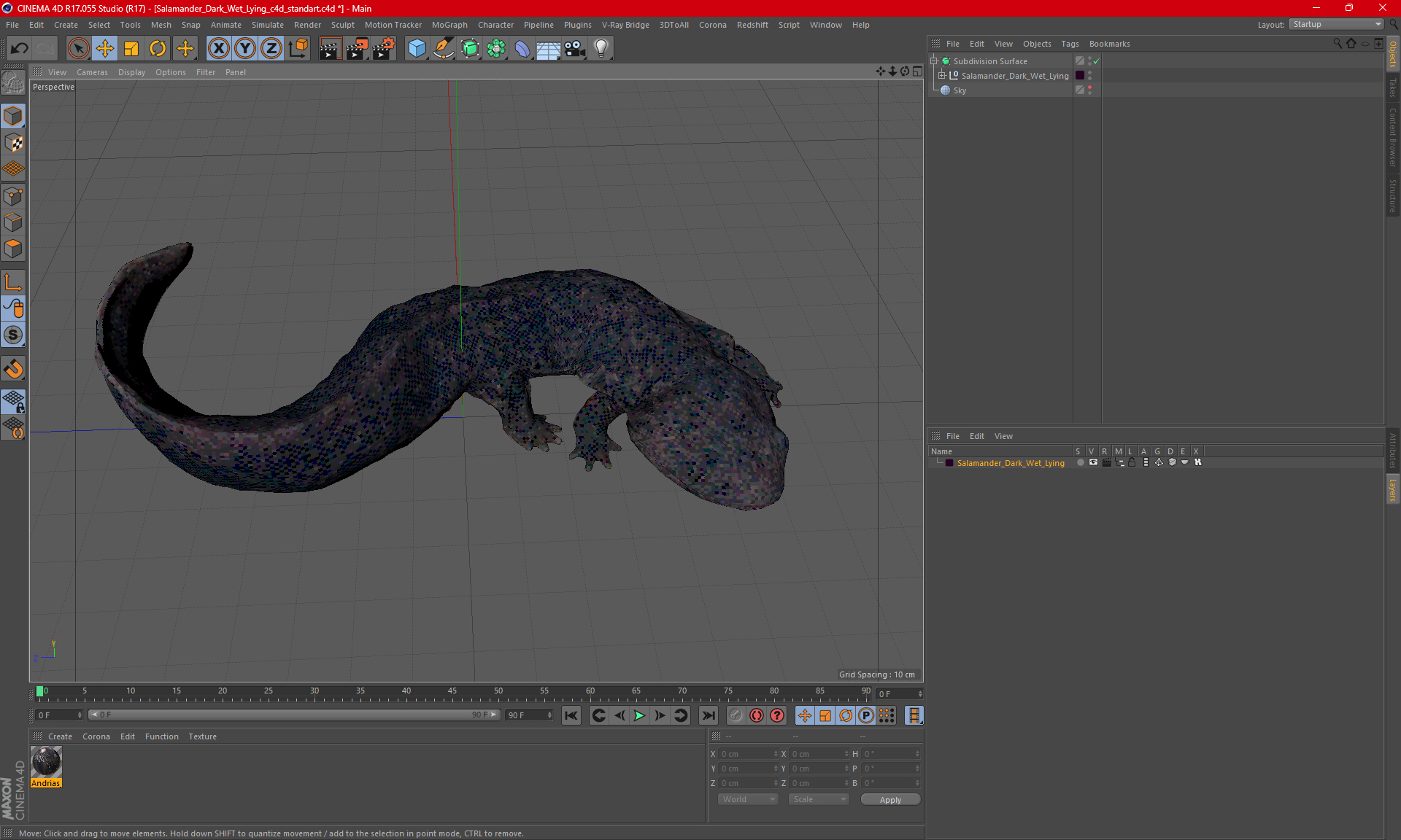 3D model Salamander Dark Wet Lying