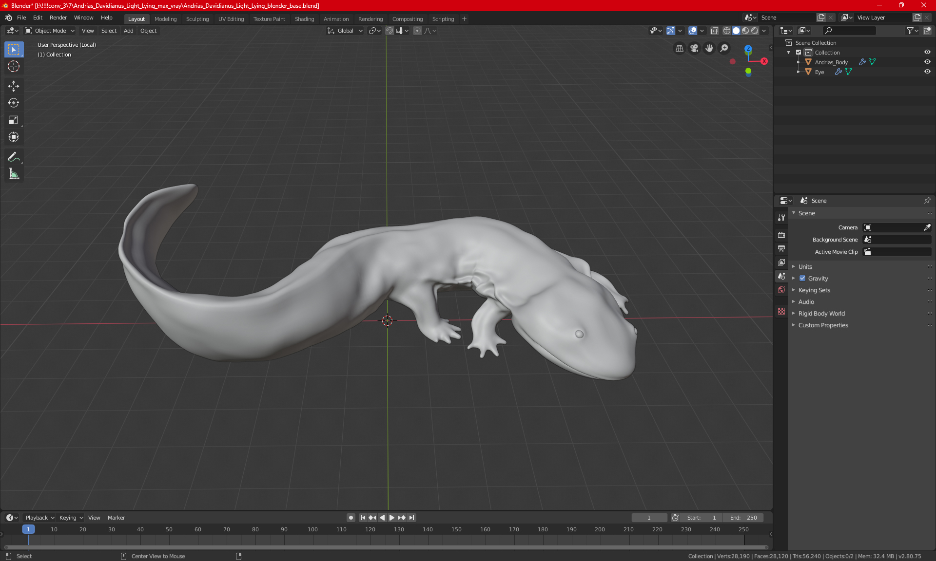 3D model Salamander Dark Wet Lying