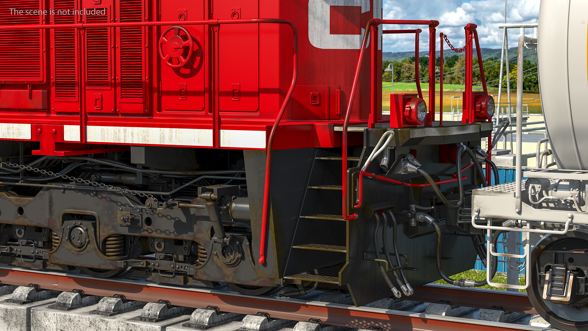 3D model Red Train Locomotive With Tank