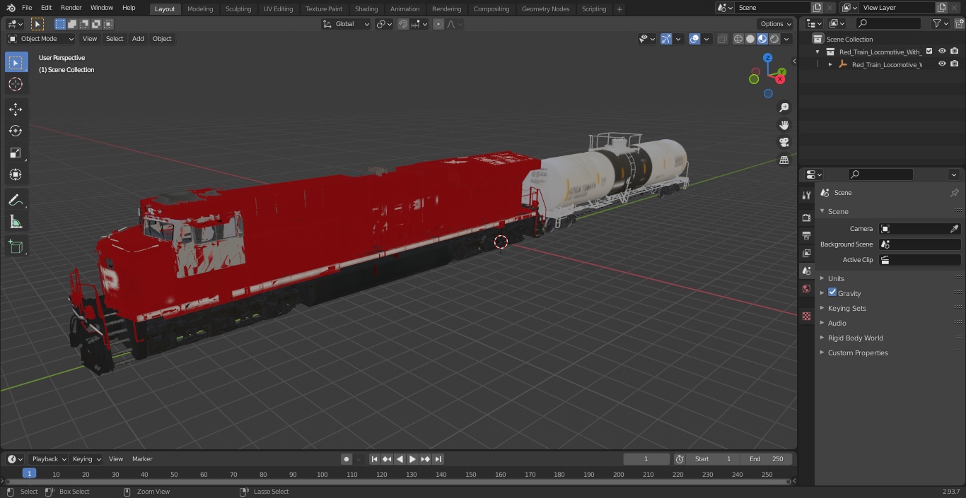 3D model Red Train Locomotive With Tank