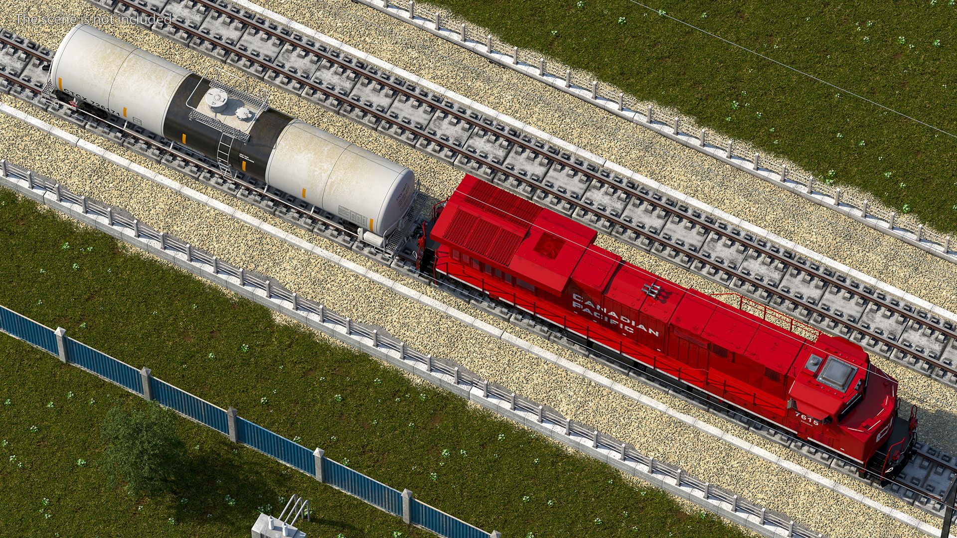 3D model Red Train Locomotive With Tank