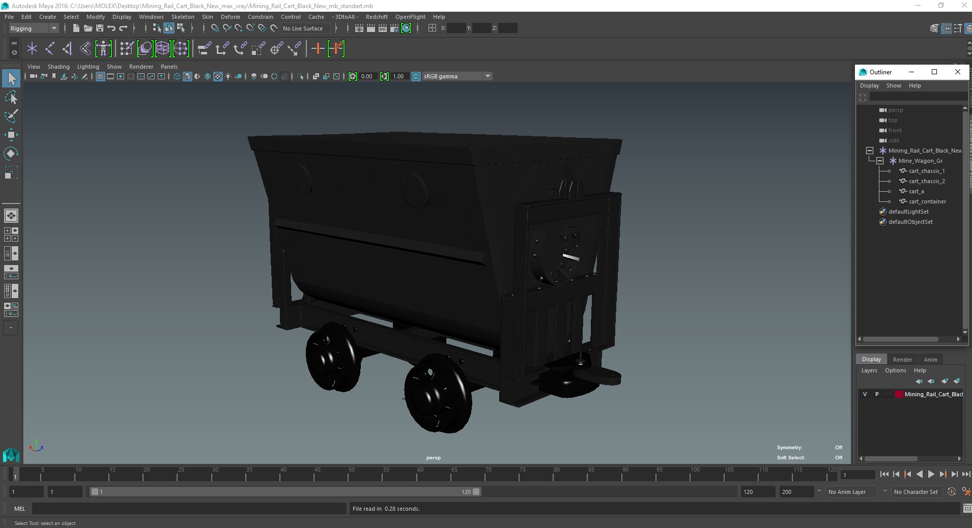 3D Mining Rail Cart Black New