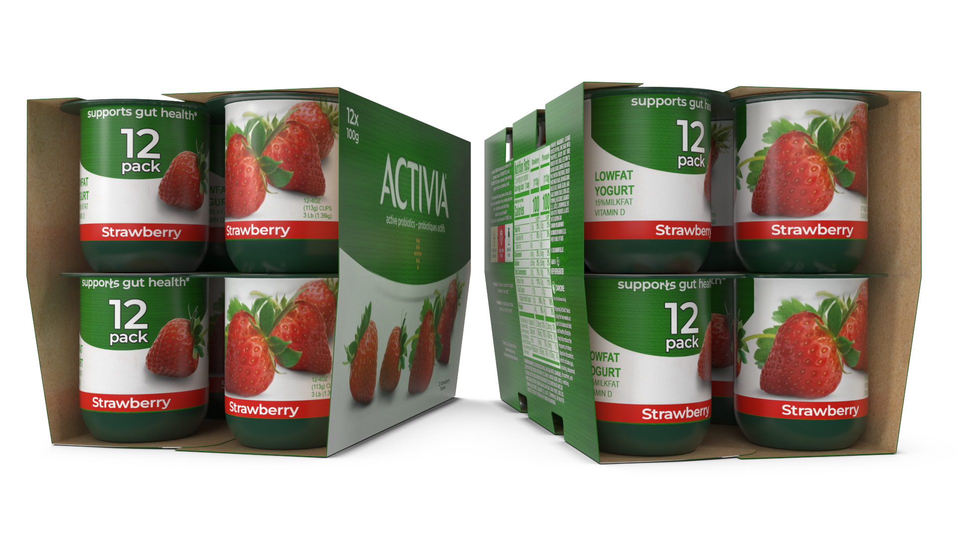 Activia Strawberry Yogurt 12 Paper Pack 3D model