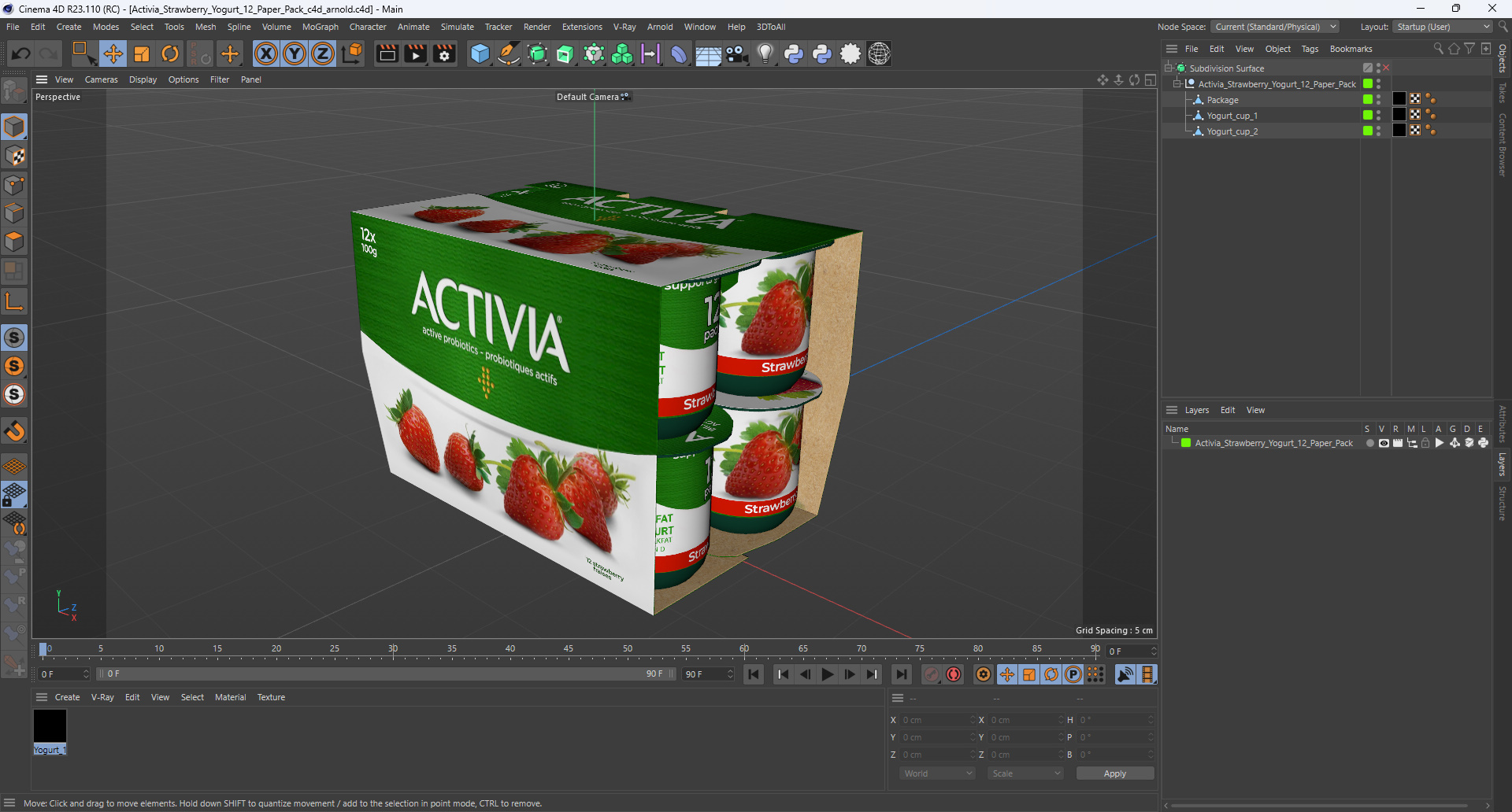 Activia Strawberry Yogurt 12 Paper Pack 3D model