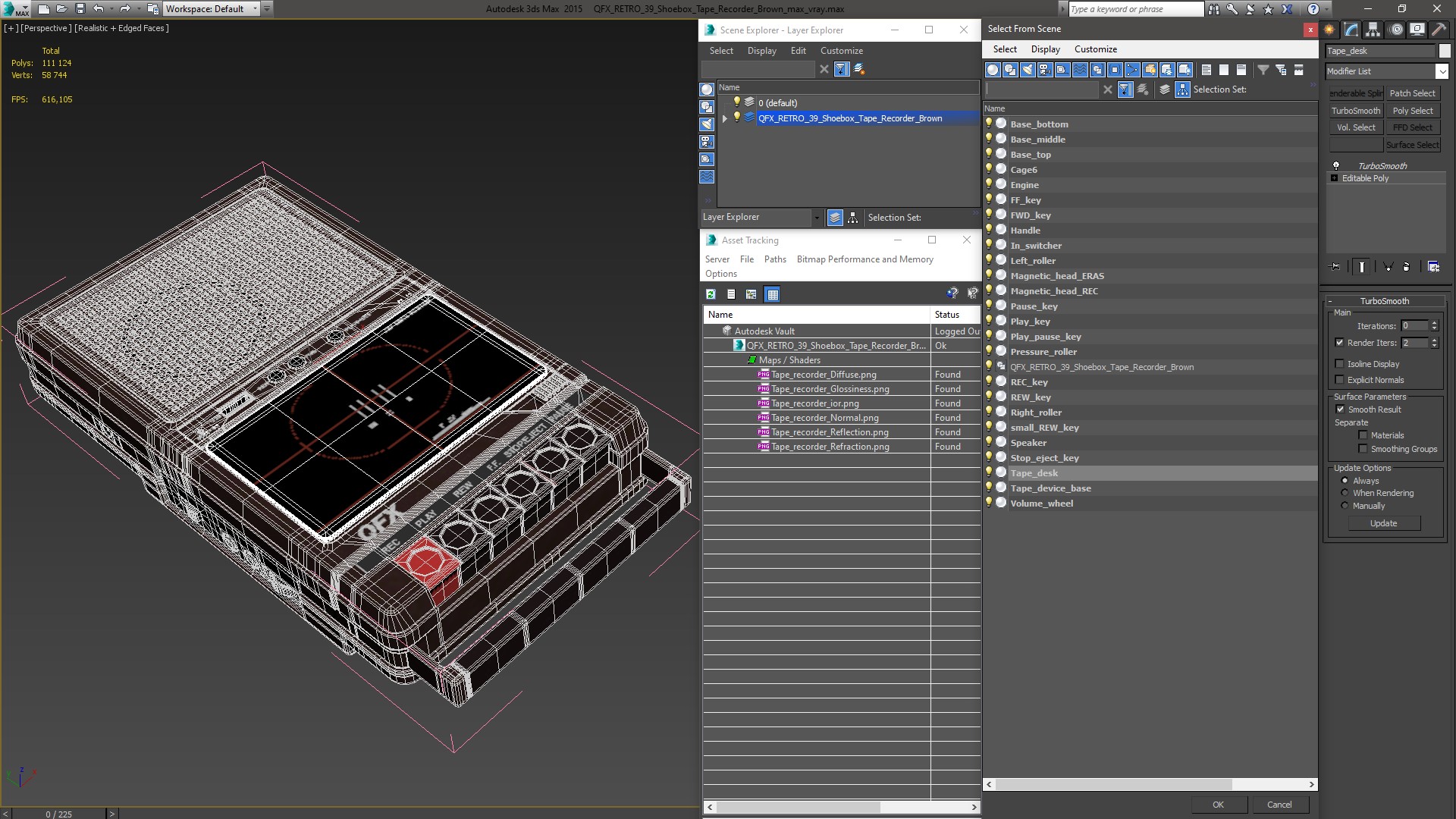 3D model QFX RETRO 39 Shoebox Tape Recorder Brown