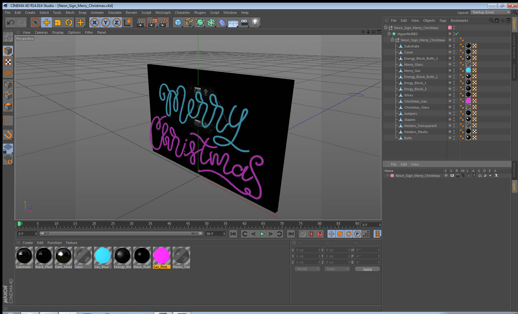 3D model Neon Sign Merry Christmas