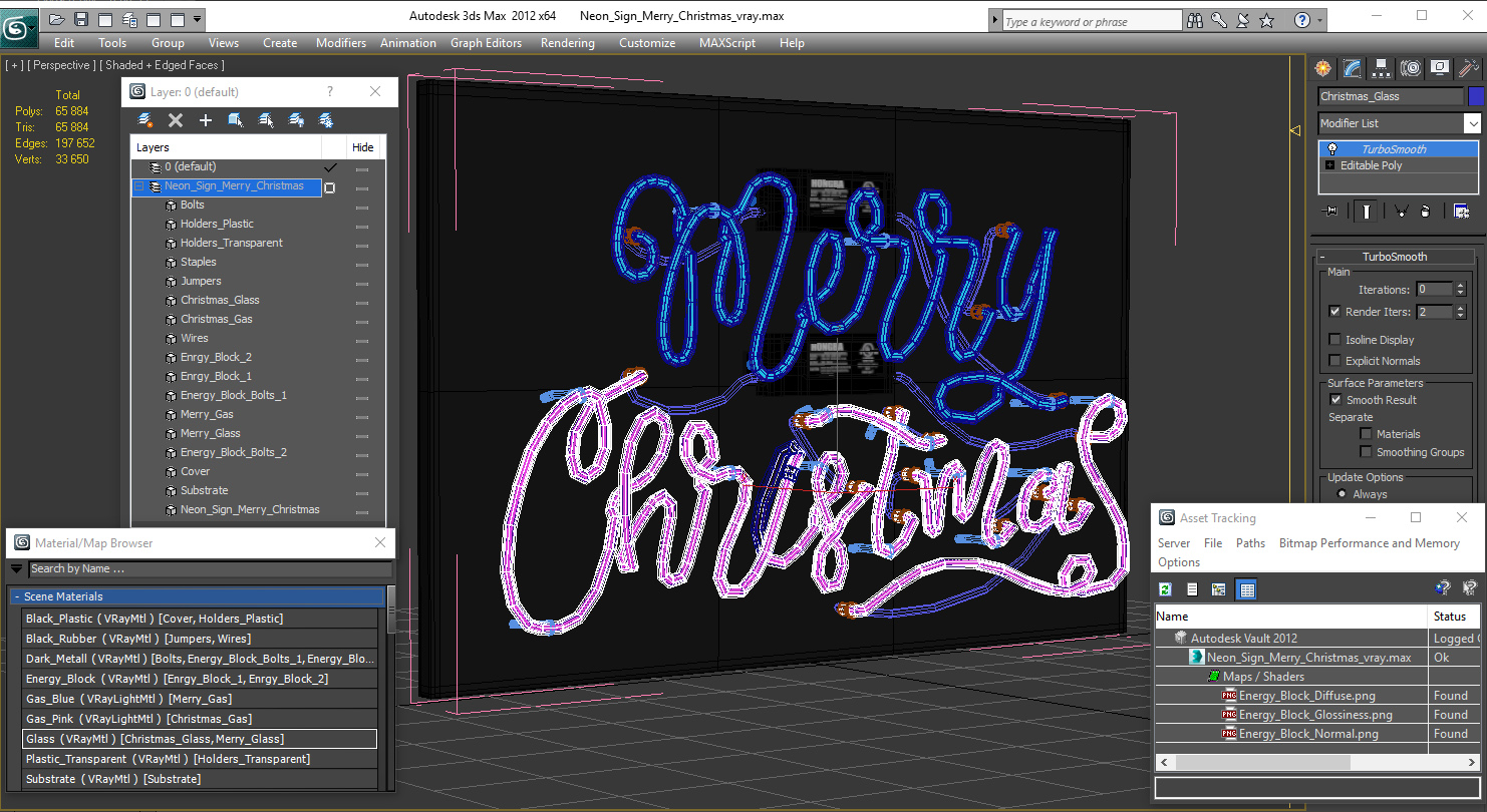 3D model Neon Sign Merry Christmas