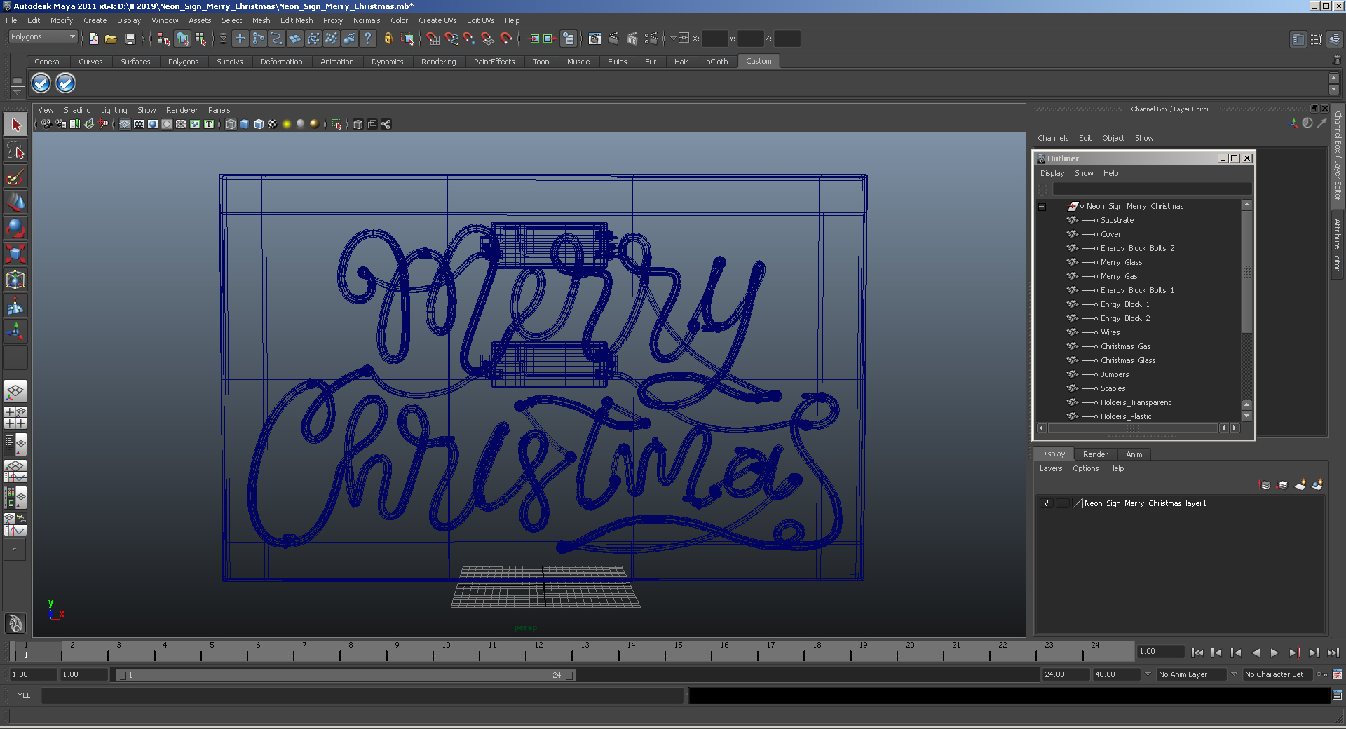 3D model Neon Sign Merry Christmas