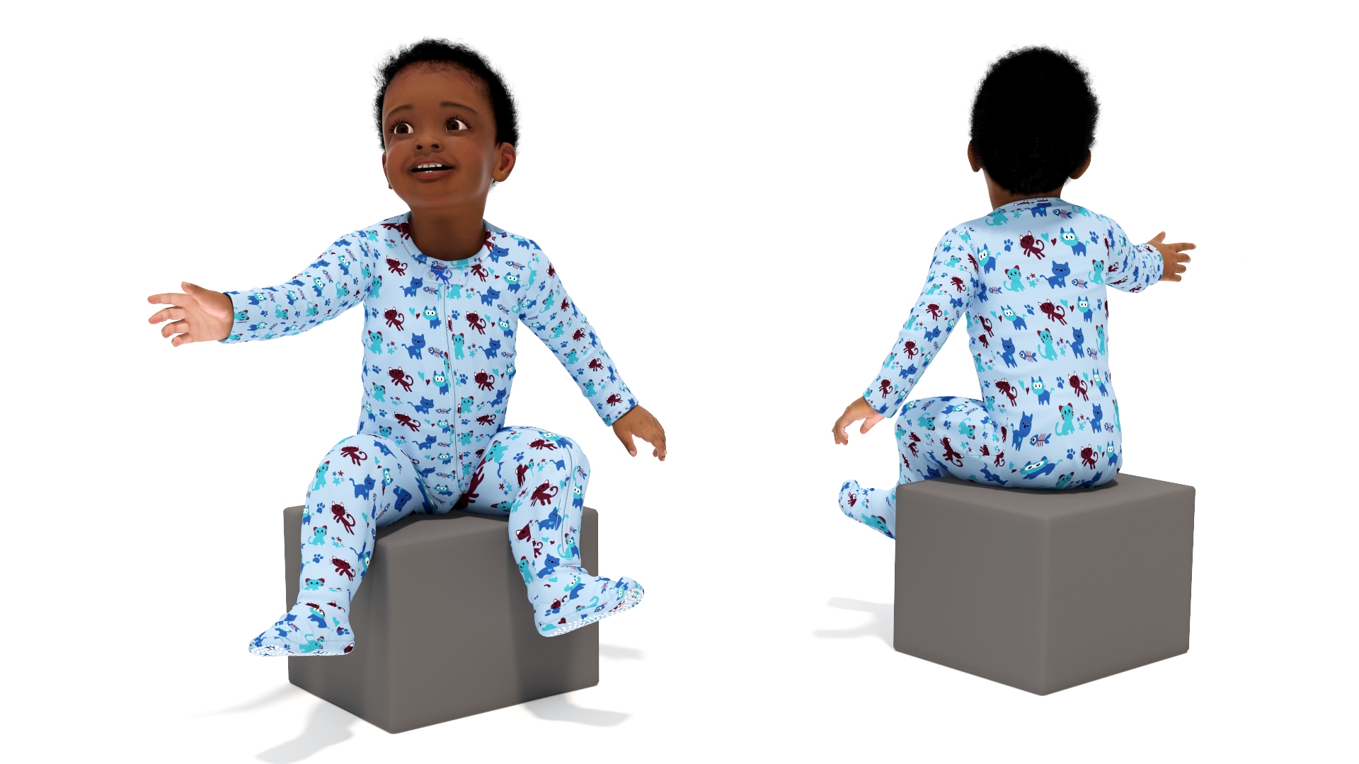 African Baby Boy Light Skin in Full Bodysuit Sitting 3D