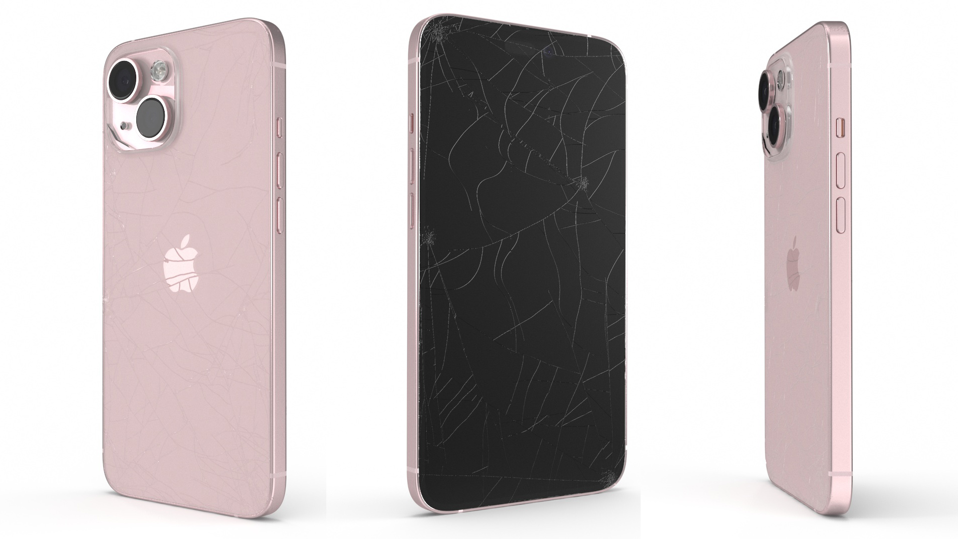 3D Pink IPhone 15 Plus with Cracked Glass model