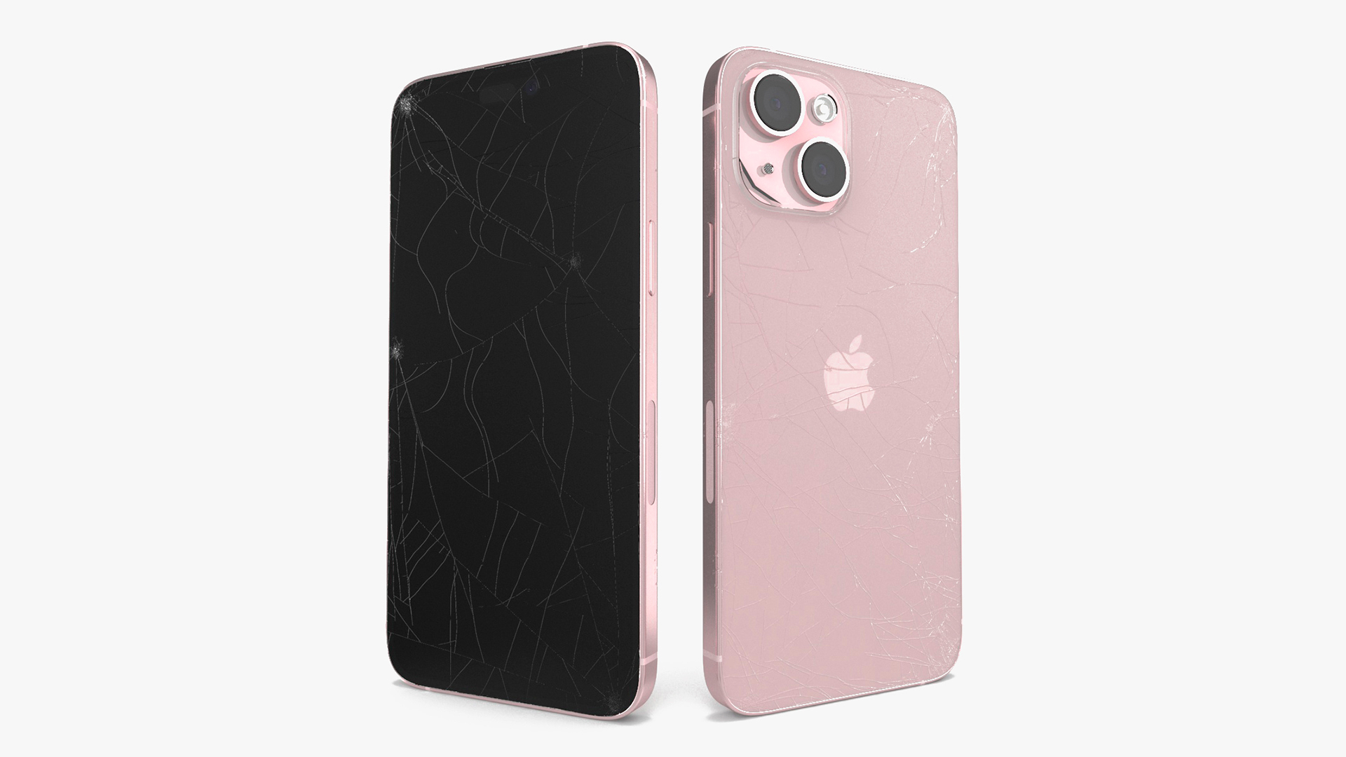 3D Pink IPhone 15 Plus with Cracked Glass model