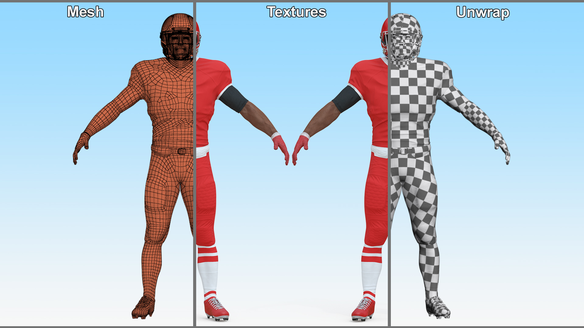 Red Uniform Black Man Football Player Rigged 3D model