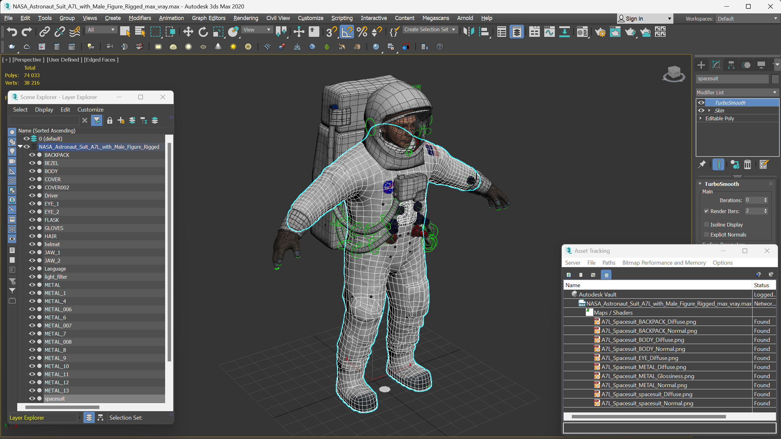 NASA Astronaut Suit A7L with Male Figure Rigged 3D