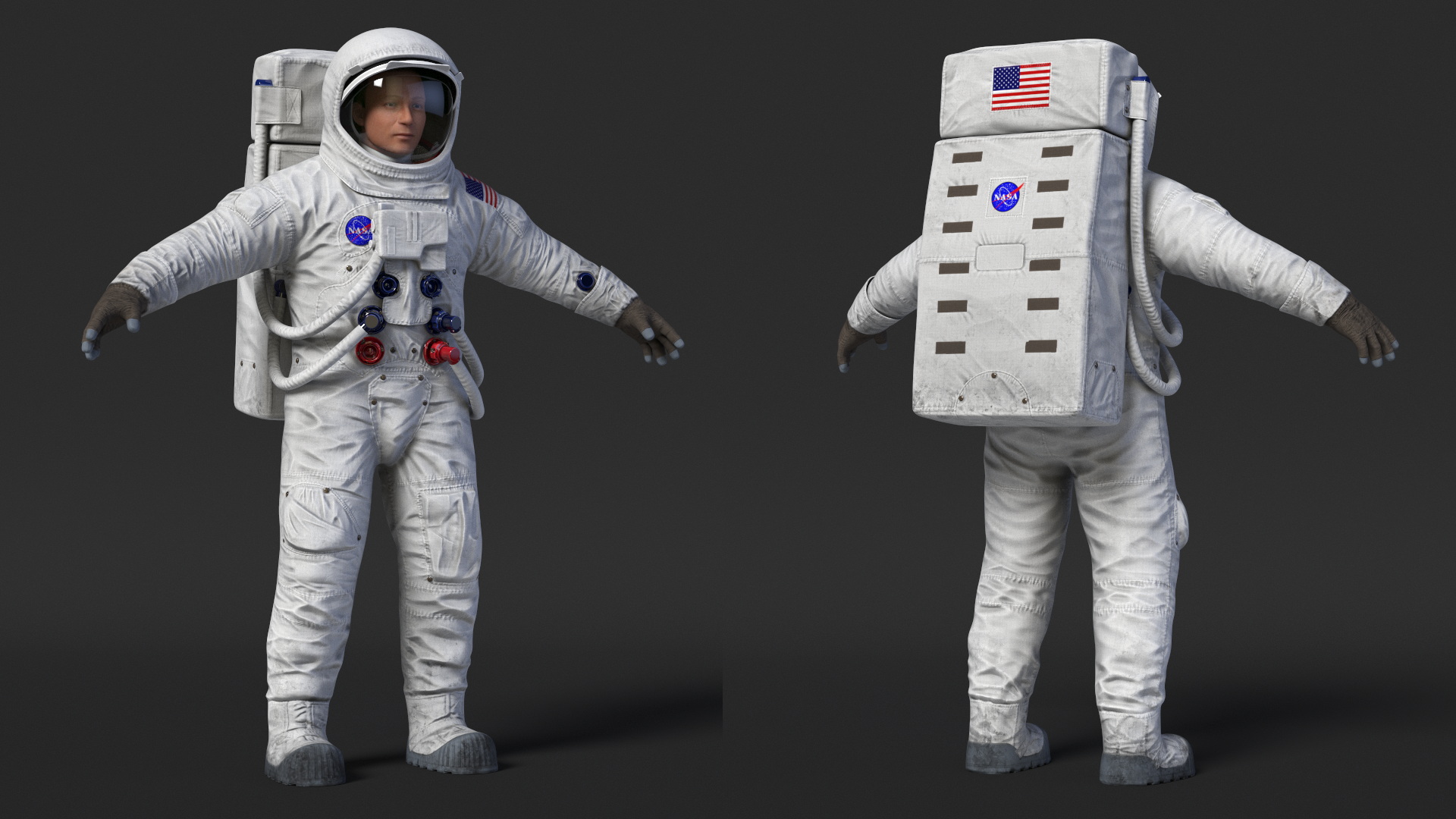 NASA Astronaut Suit A7L with Male Figure Rigged 3D