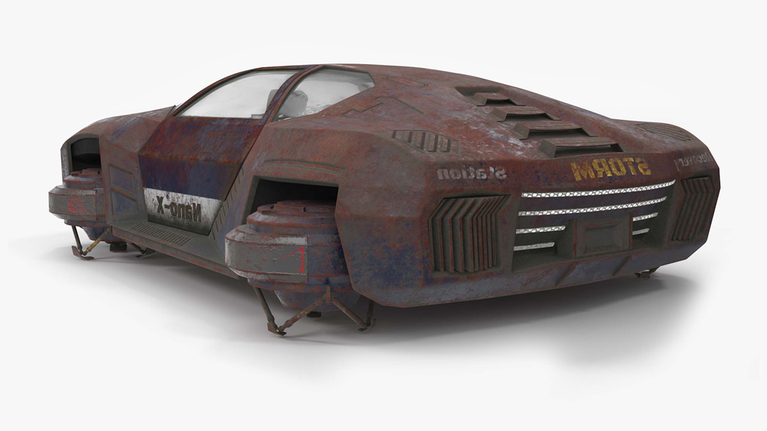 Concept Hover Car Rusty Rigged for Cinema 4D 3D model