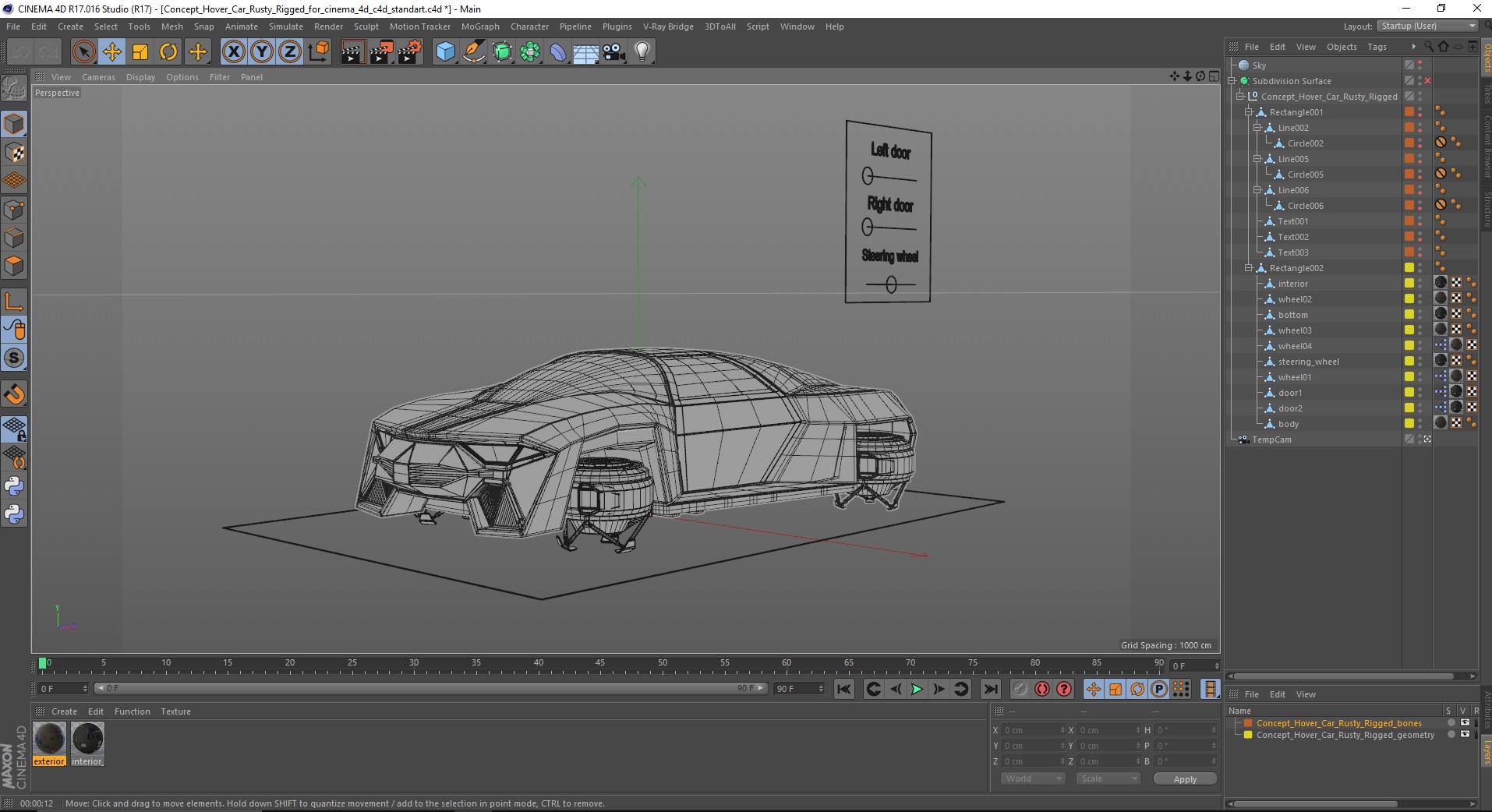 Concept Hover Car Rusty Rigged for Cinema 4D 3D model