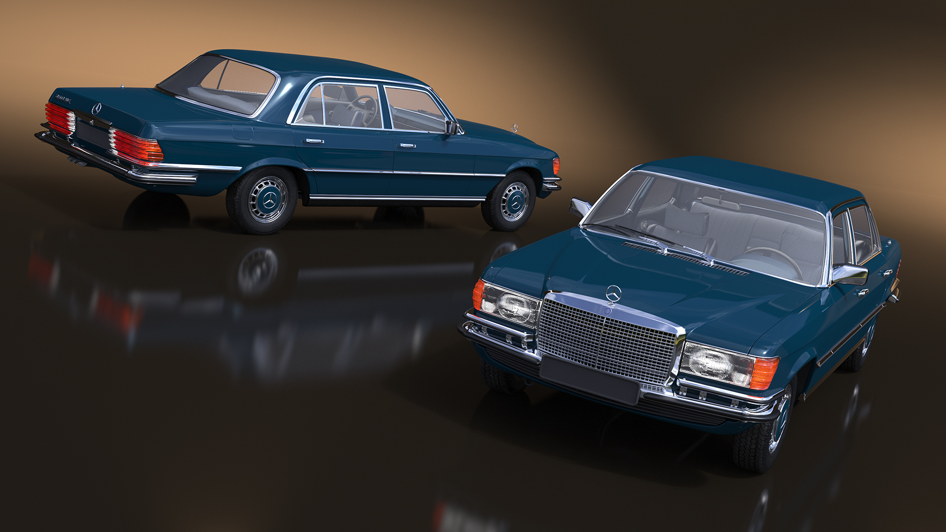 3D Mercedes Benz 350 SE Blue Simplified