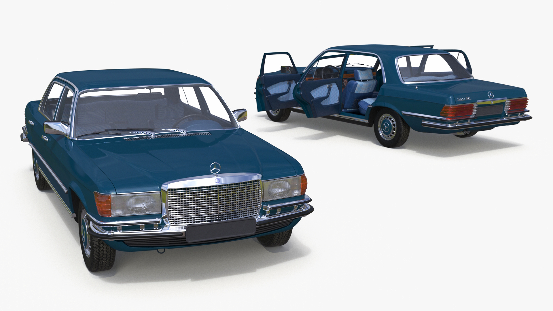 3D Mercedes Benz 350 SE Blue Simplified