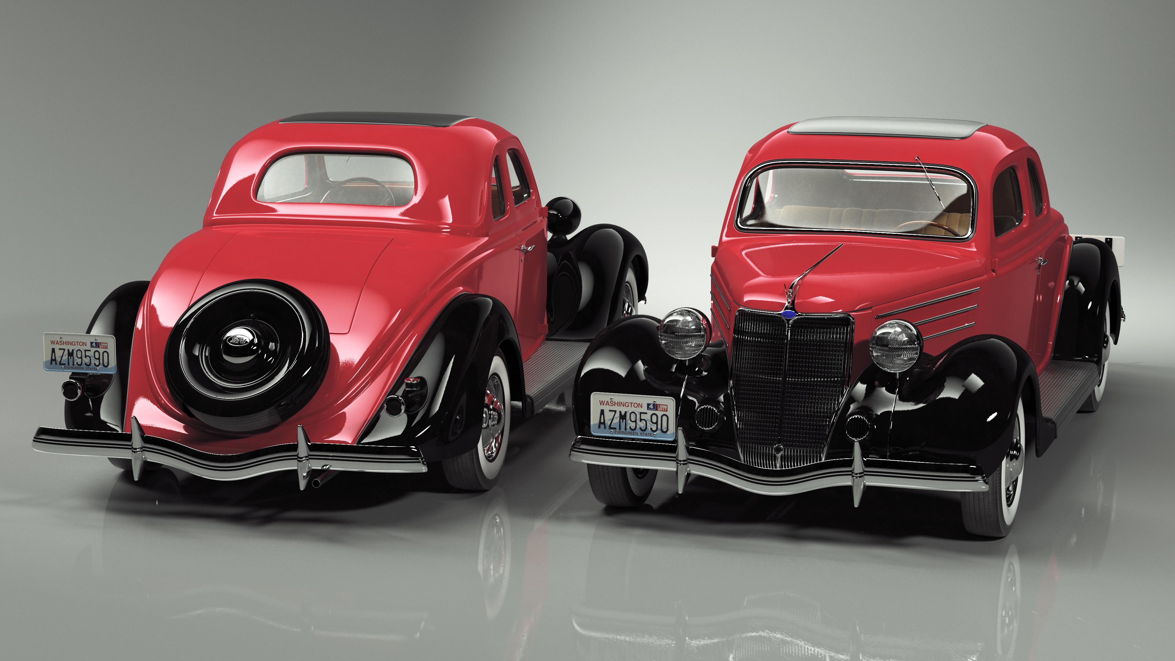 3D 1936 Ford V8 Coupe Red Simple Interior model