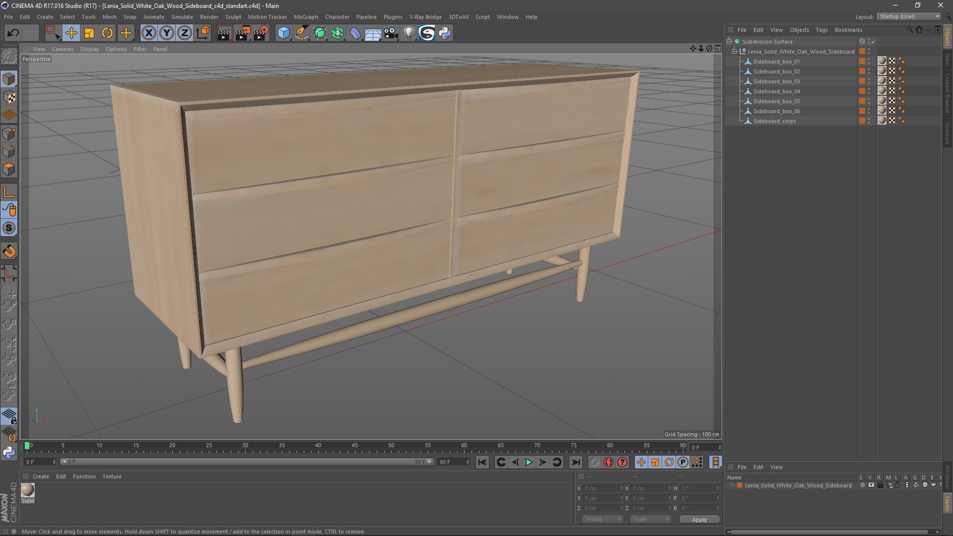 3D Lenia Solid White Oak Wood Sideboard