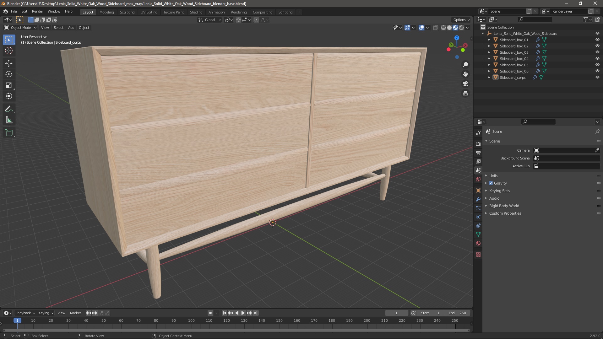 3D Lenia Solid White Oak Wood Sideboard