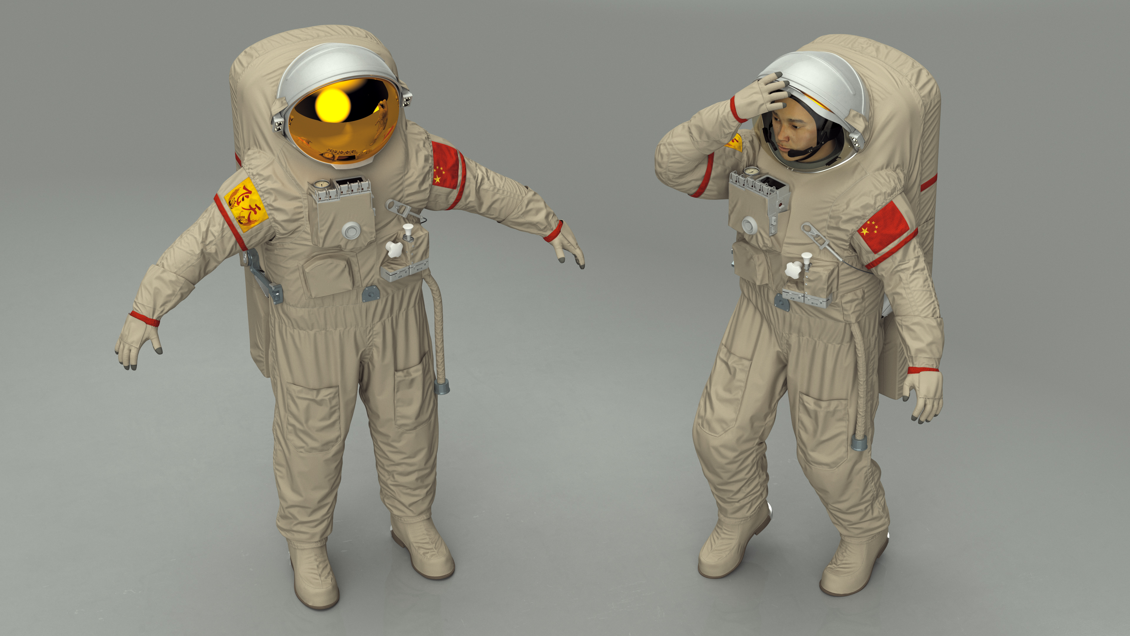 Astronaut Wearing Feitian Space Suit Rigged for Cinema 4D 3D