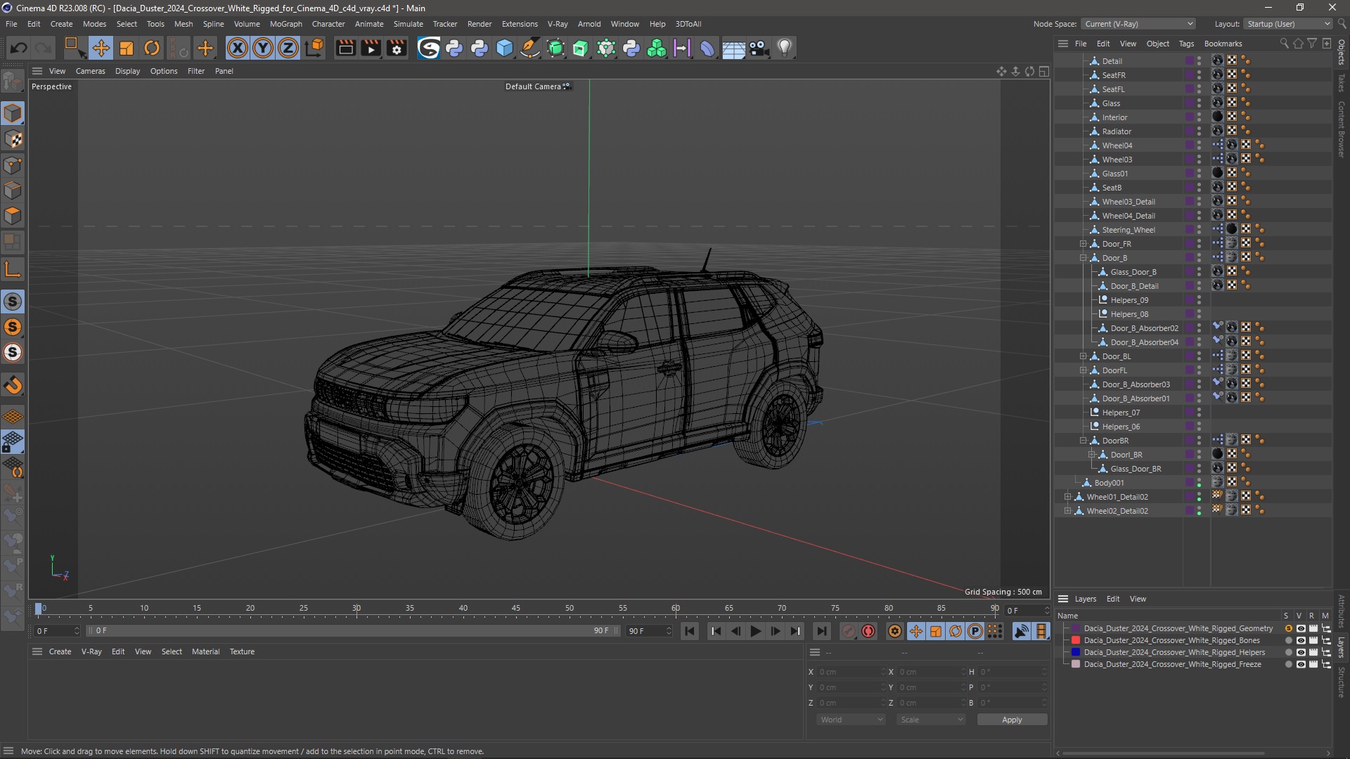 Dacia Duster 2024 Crossover White Rigged for Cinema 4D 3D model