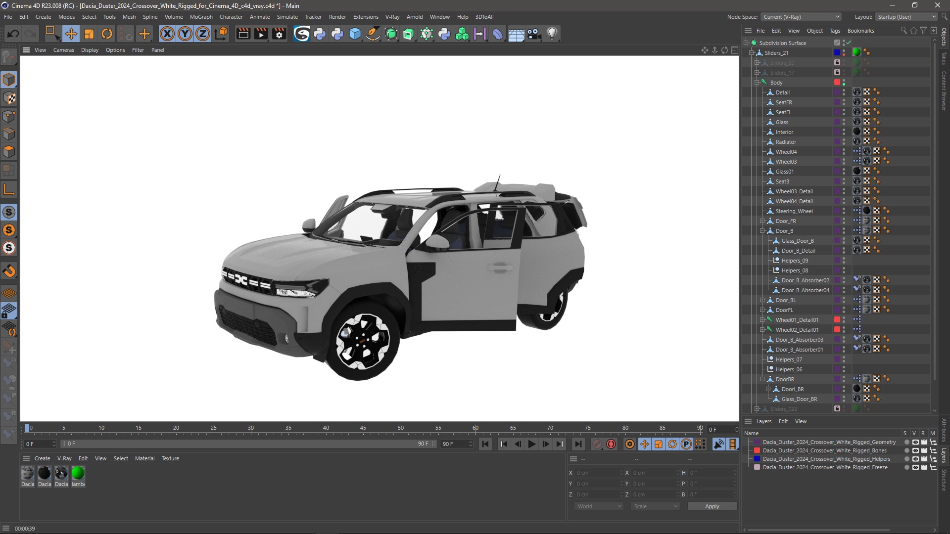 Dacia Duster 2024 Crossover White Rigged for Cinema 4D 3D model