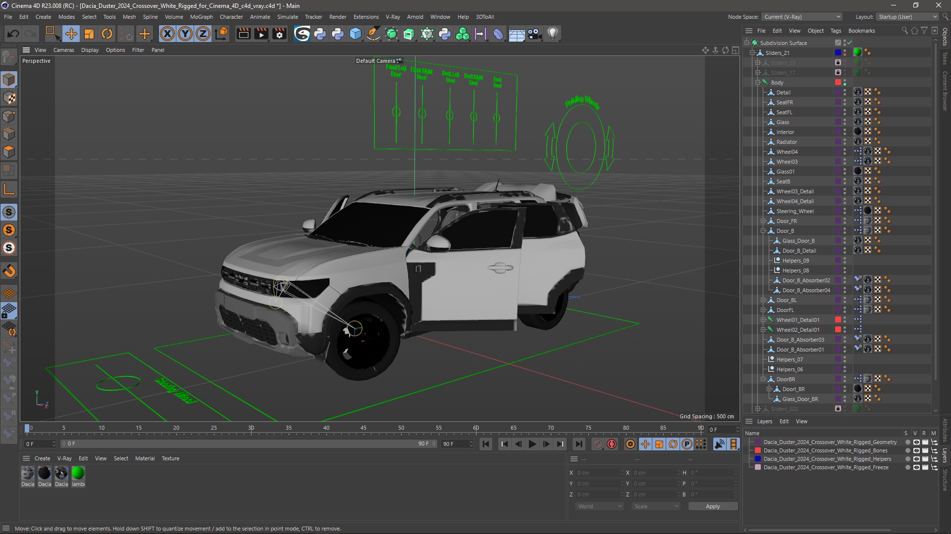 Dacia Duster 2024 Crossover White Rigged for Cinema 4D 3D model