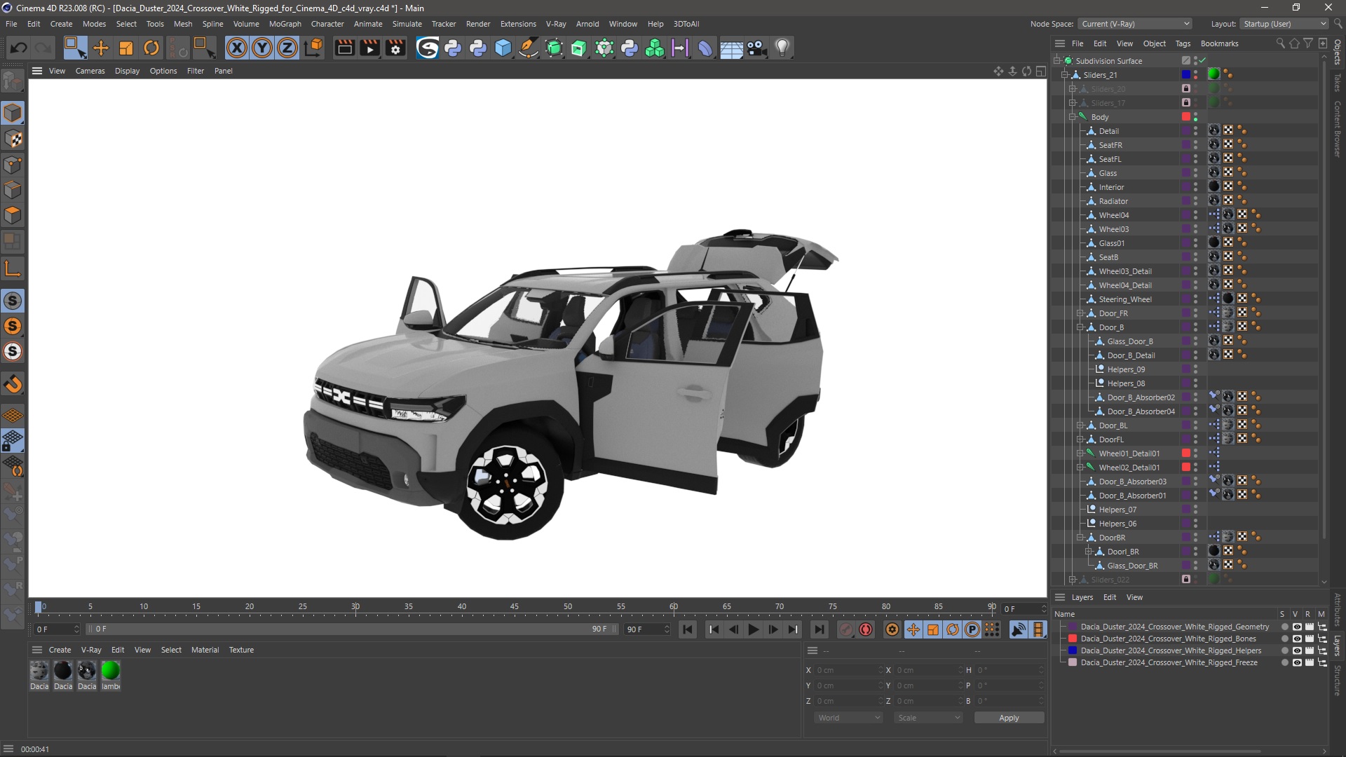 Dacia Duster 2024 Crossover White Rigged for Cinema 4D 3D model